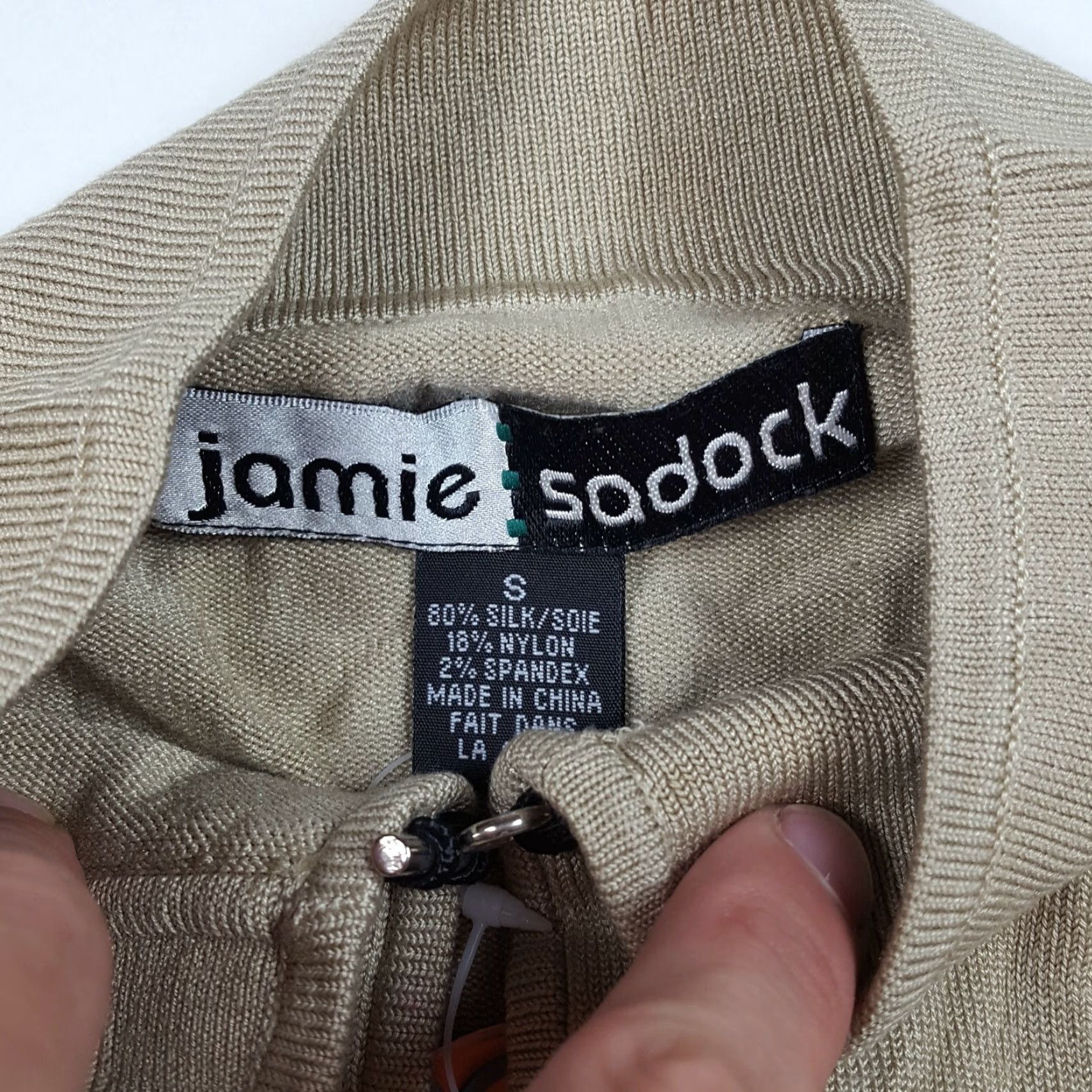 Vintage Jamie Sadock Beige Silk Kimono Style Women's Size S Knit Sweater Button Jacket Size S / US 4 / IT 40 - 5 Thumbnail