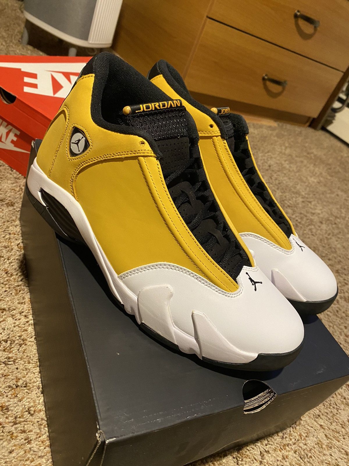image of Jordan Brand 14 Retro Light Ginger (2022) Shoes in Yellow, Men's (Size 10.5)
