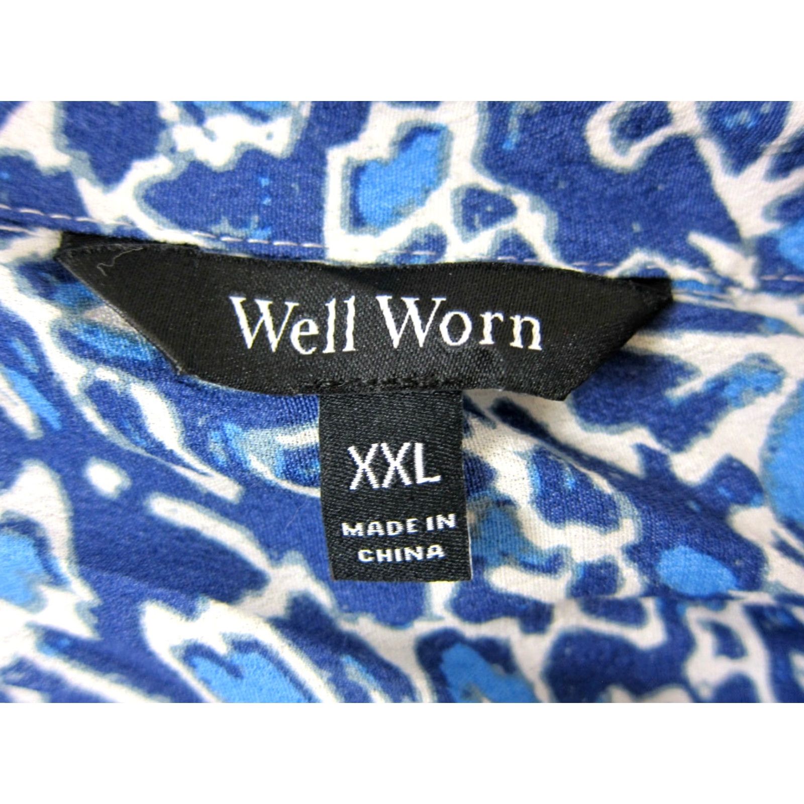 Vintage Well Worn Women Crepe Tie-Belt Long Sleeve Button Shirt Dress Blue Floral XXL Size XXL / US 16-18 / IT 52-54 - 3 Thumbnail