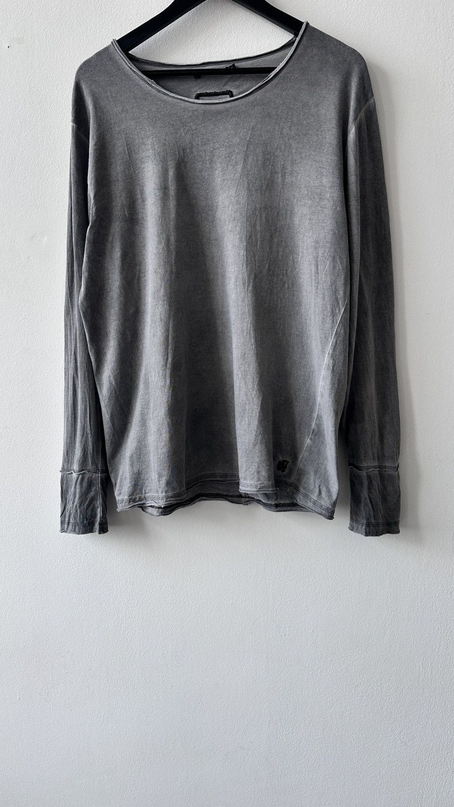tigha Tigha Grey Acid Washed Longsleeve Cotton Top Raw Hem Grunge Size US L / EU 52-54 / 3 - 5 Thumbnail