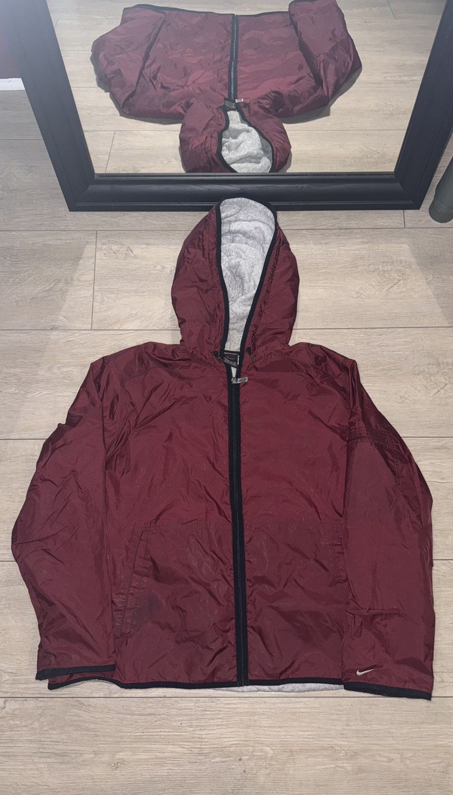 Nike Vintage / Y2K 1990s Maroon Nike Embroidered Logo Windbreaker Size US L / EU 52-54 / 3 - 1 Thumbnail