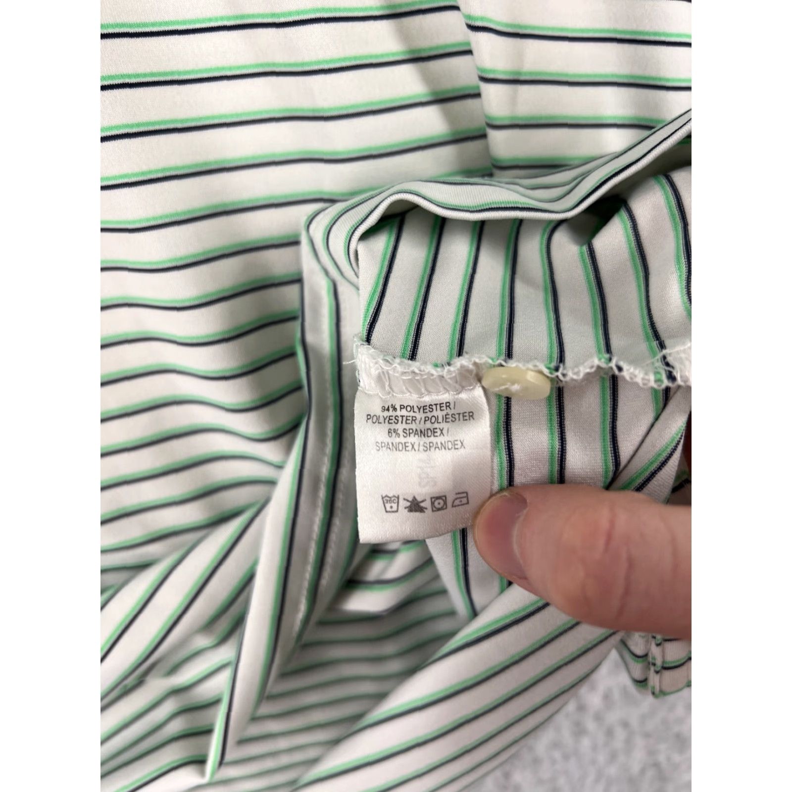 Vintage F&G Tech Polo Shirt Mens XL Green White Stripe Polo Shirt Golf Polyester Polo Shirt Mens XL Green White Stripe Size US XL / EU 56 / 4 - 5 Thumbnail
