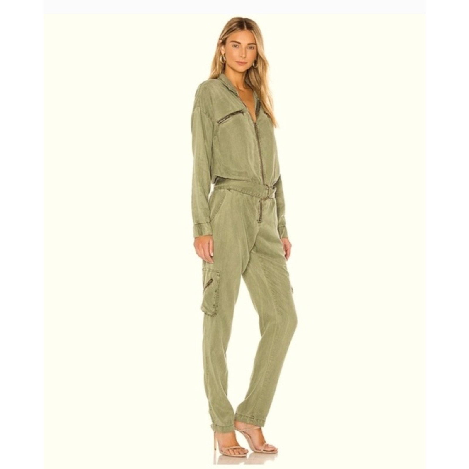 Free People Free People Lennox Denim Utility Jumpsuit Army Green Size S Size 26" / US 2 / IT 38 - 2 Thumbnail