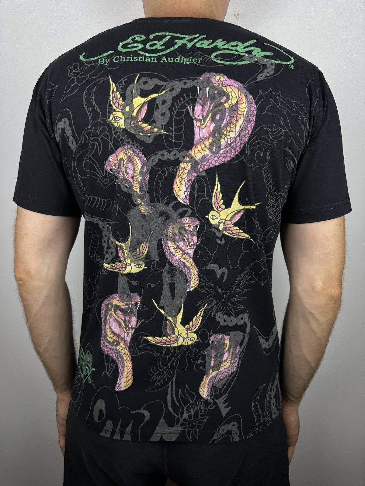 Ed Hardy Y2K Ed Hardy Big Logo Snake Skull Rhinestones T Shirt Tee Size US L / EU 52-54 / 3 - 4 Thumbnail