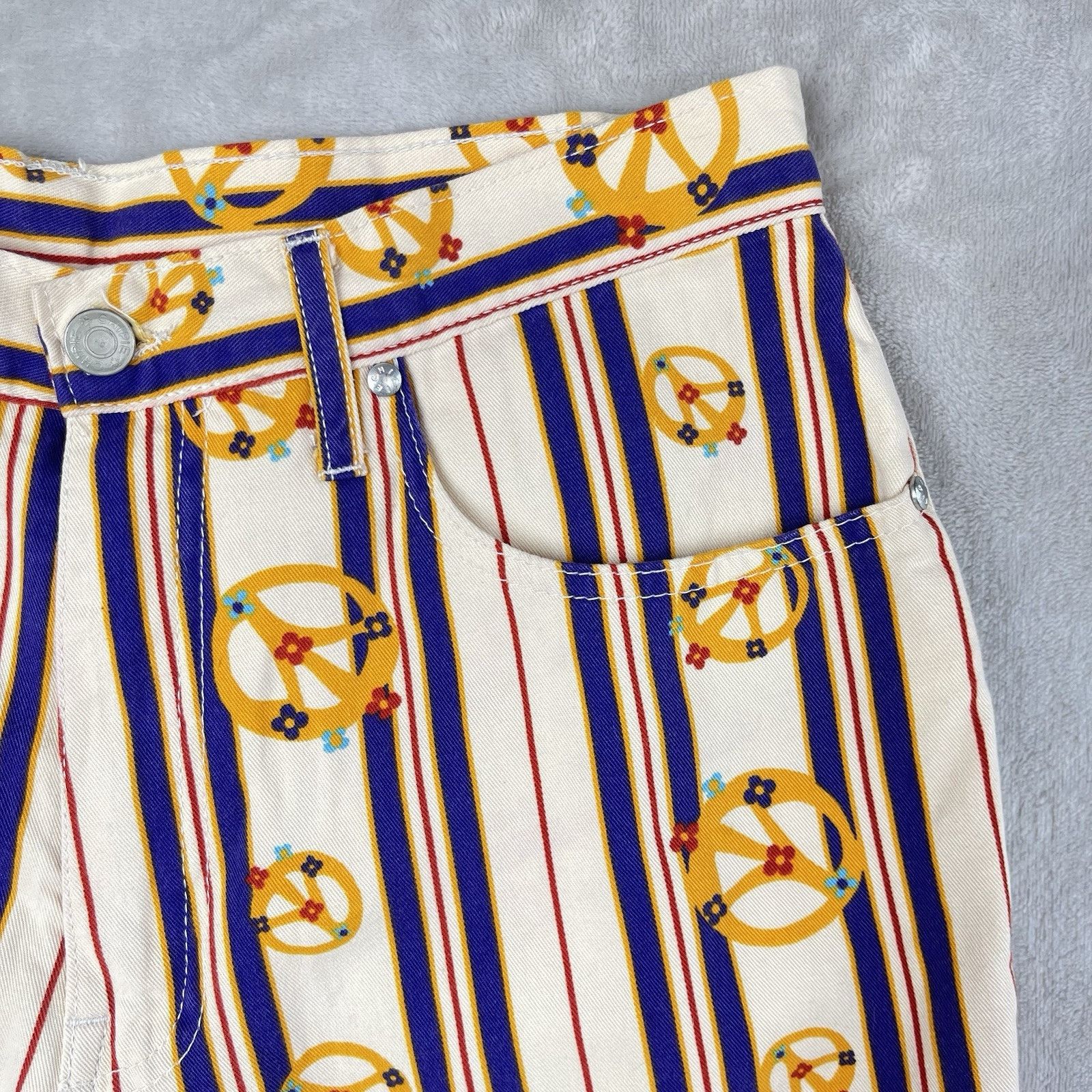 Other Rare Vtg 90s Chipie French Designer Flare Pants Peace Sign Size US 30 / EU 46 - 5 Thumbnail