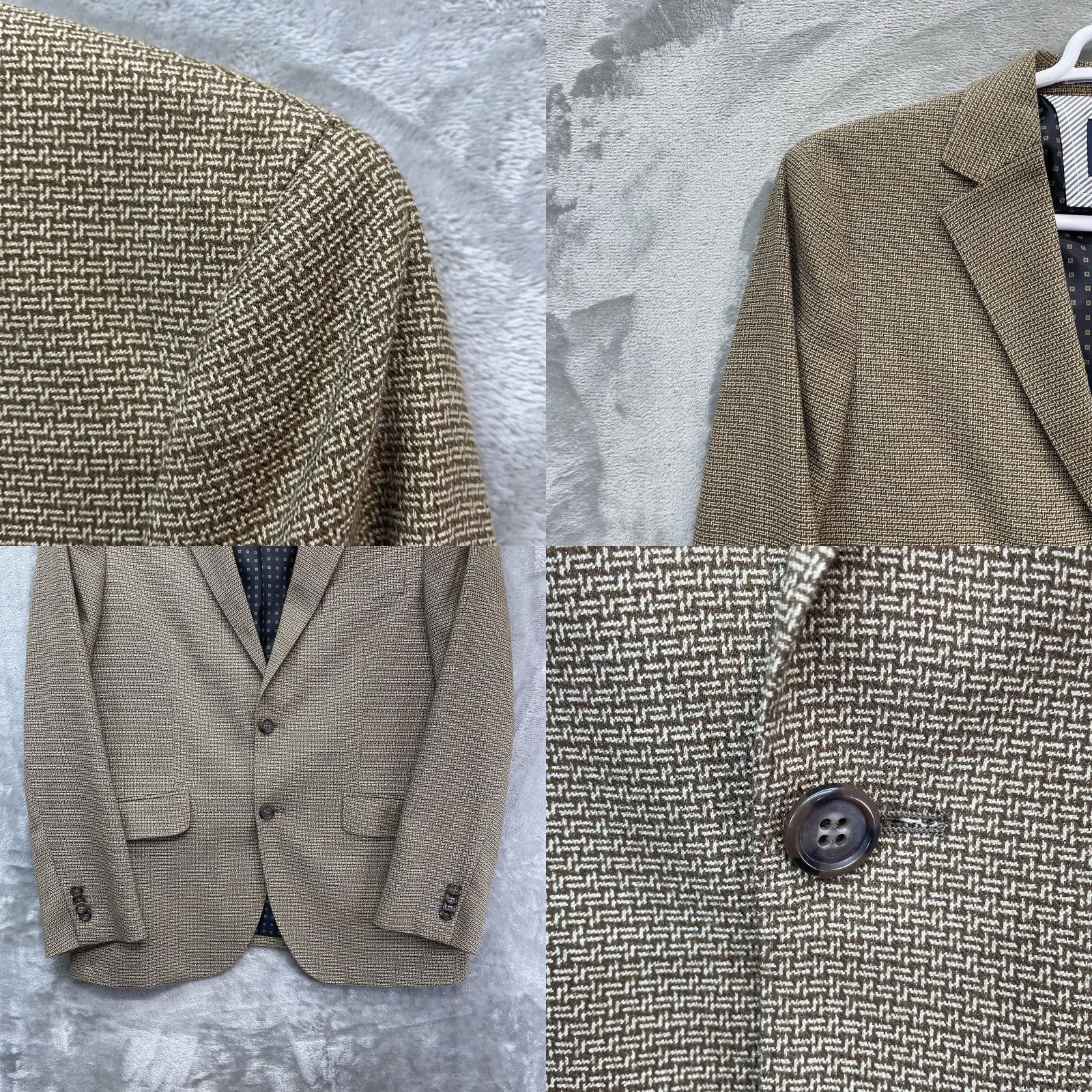 Tailorbyrd TAILORBYRD Blazer Mens 40S Single-Breasted Two-Button Jacket Casual Geometric Brown Polyester Spandex Rayon Stretch Notch Lapel Size 40R - 9 Thumbnail