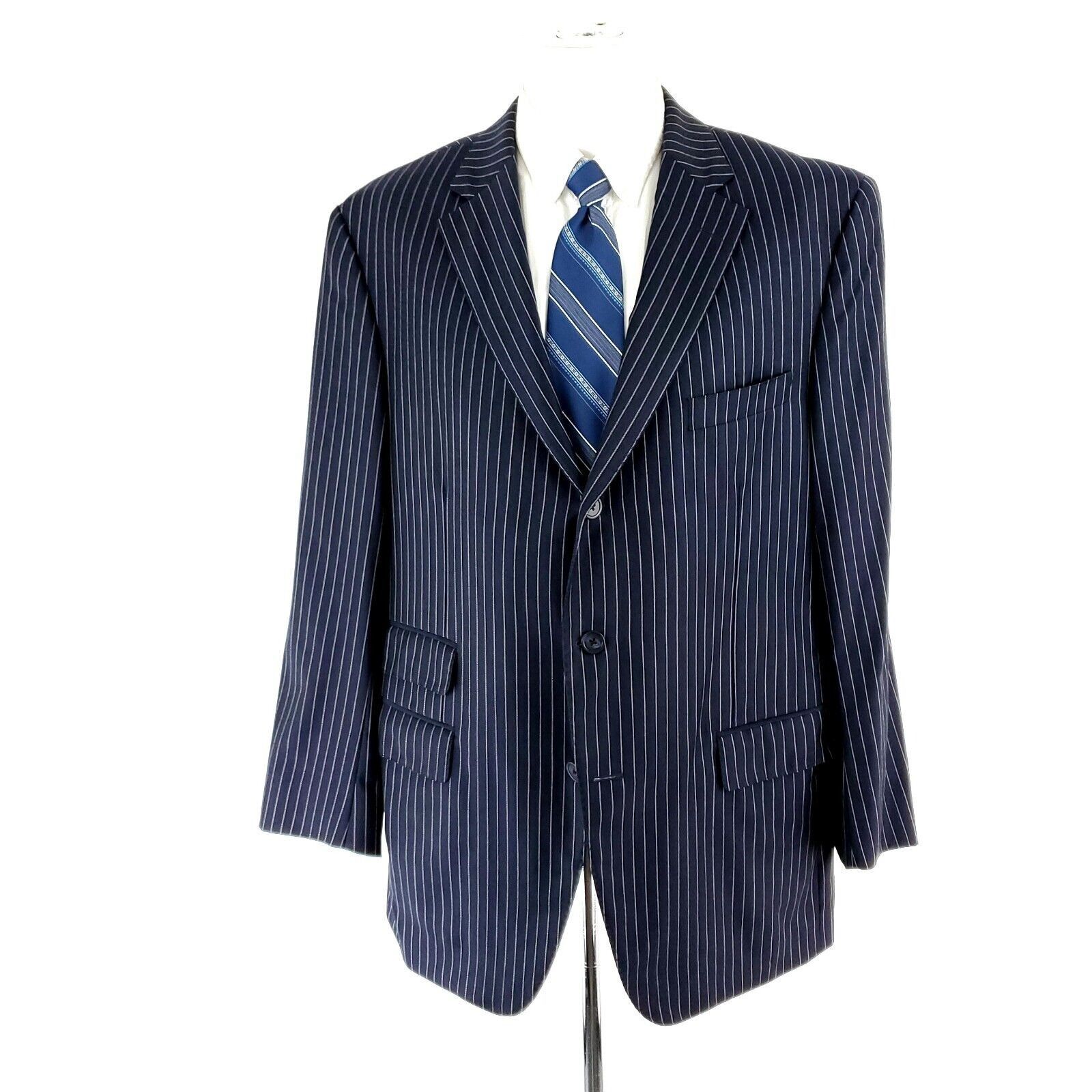 Samuelsohn Samuelsohn Super 130s Wool 44R Blue Striped Extra Pocket SB Size 44R - 3 Thumbnail