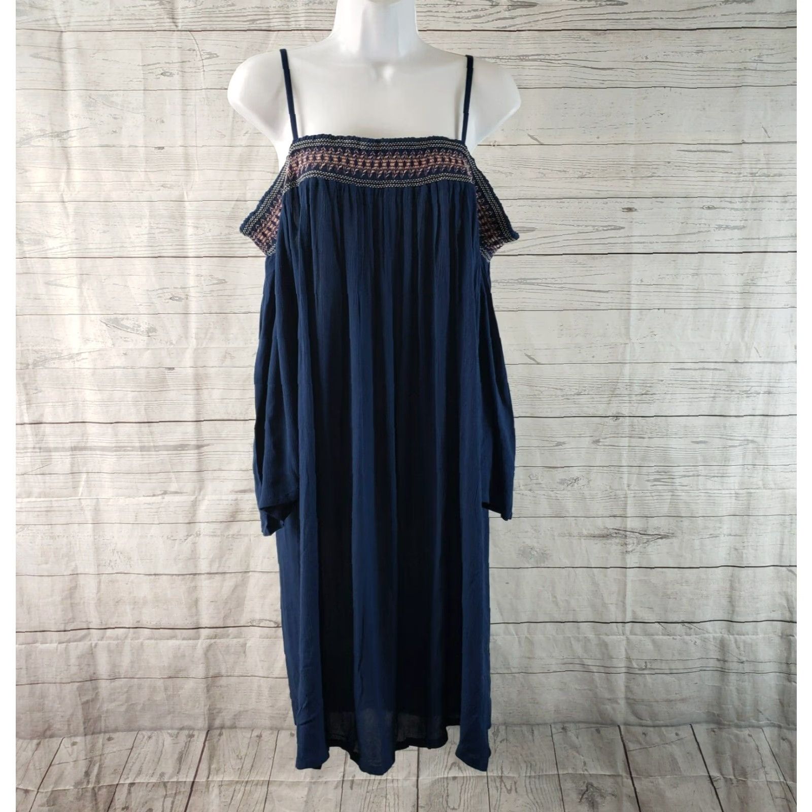 Vintage LASCANA Womens Off The Shoulder Dress Sz 14 Blue Pink Embroidered Viscose Dress Length Short Womens Size XL / US 12-14 / IT 48-50 - 2 Thumbnail