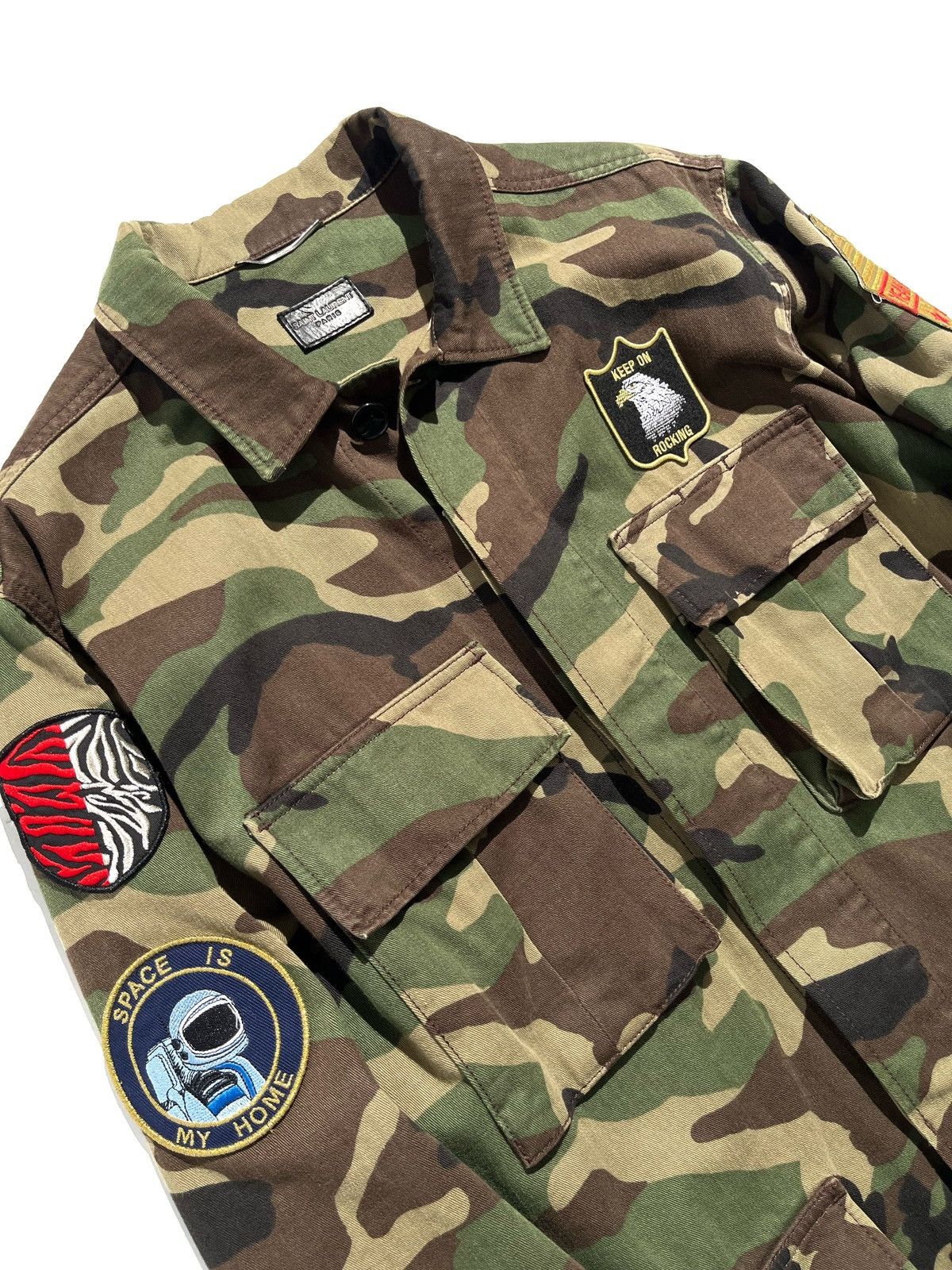 Hedi Slimane × Saint Laurent Paris SS16 Saint Laurent Surf Sound M65 Camo Patched Jacket Size US M / EU 48-50 / 2 - 2 Thumbnail