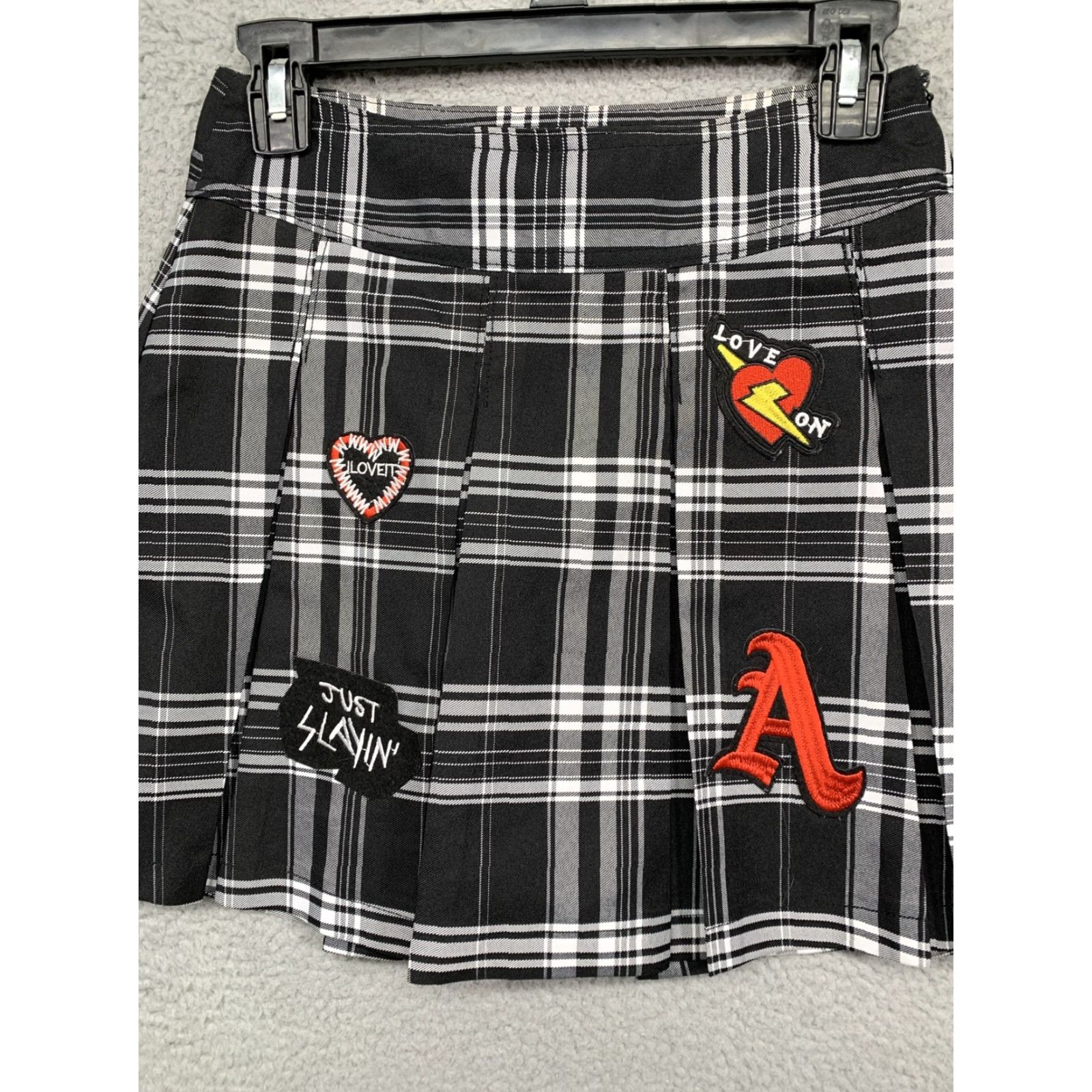 Vintage No Boundaries Mini Skirt Junior's Size XS Black White Plaid Pleated Patchwork Skirt Boys Girls Size 26" / US 2 / IT 38 - 4 Thumbnail