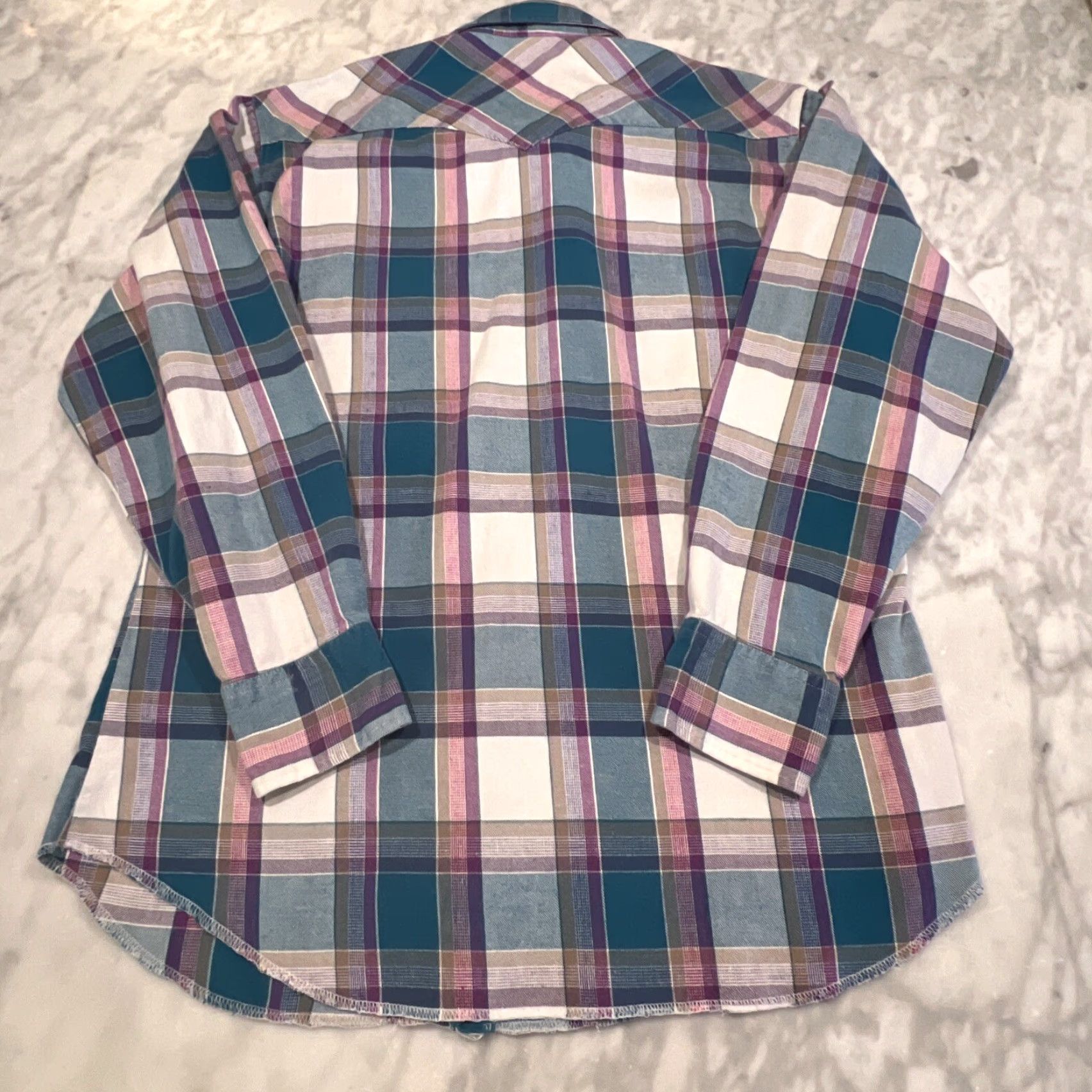 Wrangler VINTAGE Wrangler Western Pearl Snap Shirt Men Large Plaid Long Sleeve Go West Teal Pink Size US L / EU 52-54 / 3 - 4 Thumbnail