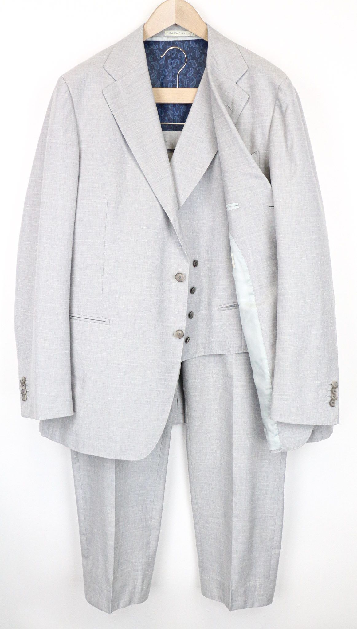 Suitsupply HAVANA JETTED UK50R Grey Wool Silk Linen Suit 75296 Size 50R - 1 Thumbnail