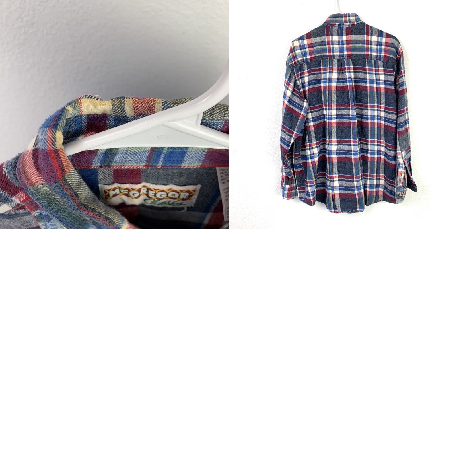 McGregor McGregor Button-Up Shirt Plaid Flannel Long Sleeve Cotton XL Men’s Regular Version Navy Red Blue White Chest Pocket Size US XL / EU 56 / 4 - 8 Thumbnail