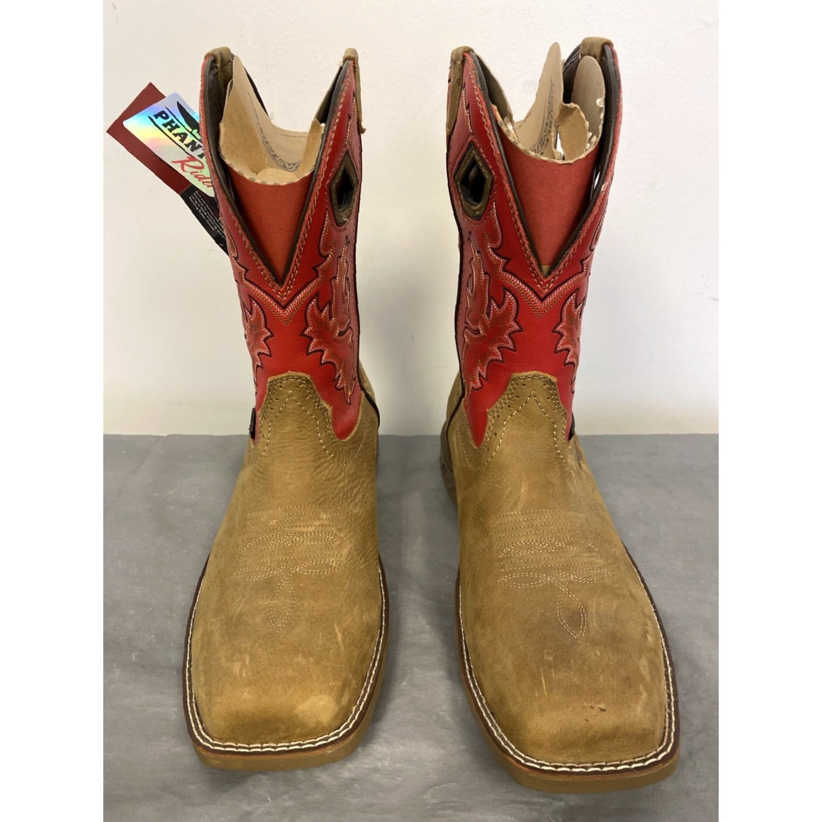 Doublet VINTAGE Double H Phantom Rider Work Boots Men’s 11 Wide Square Toe Leather Brown Red Embroidery Size US 11 / EU 44 - 2 Thumbnail