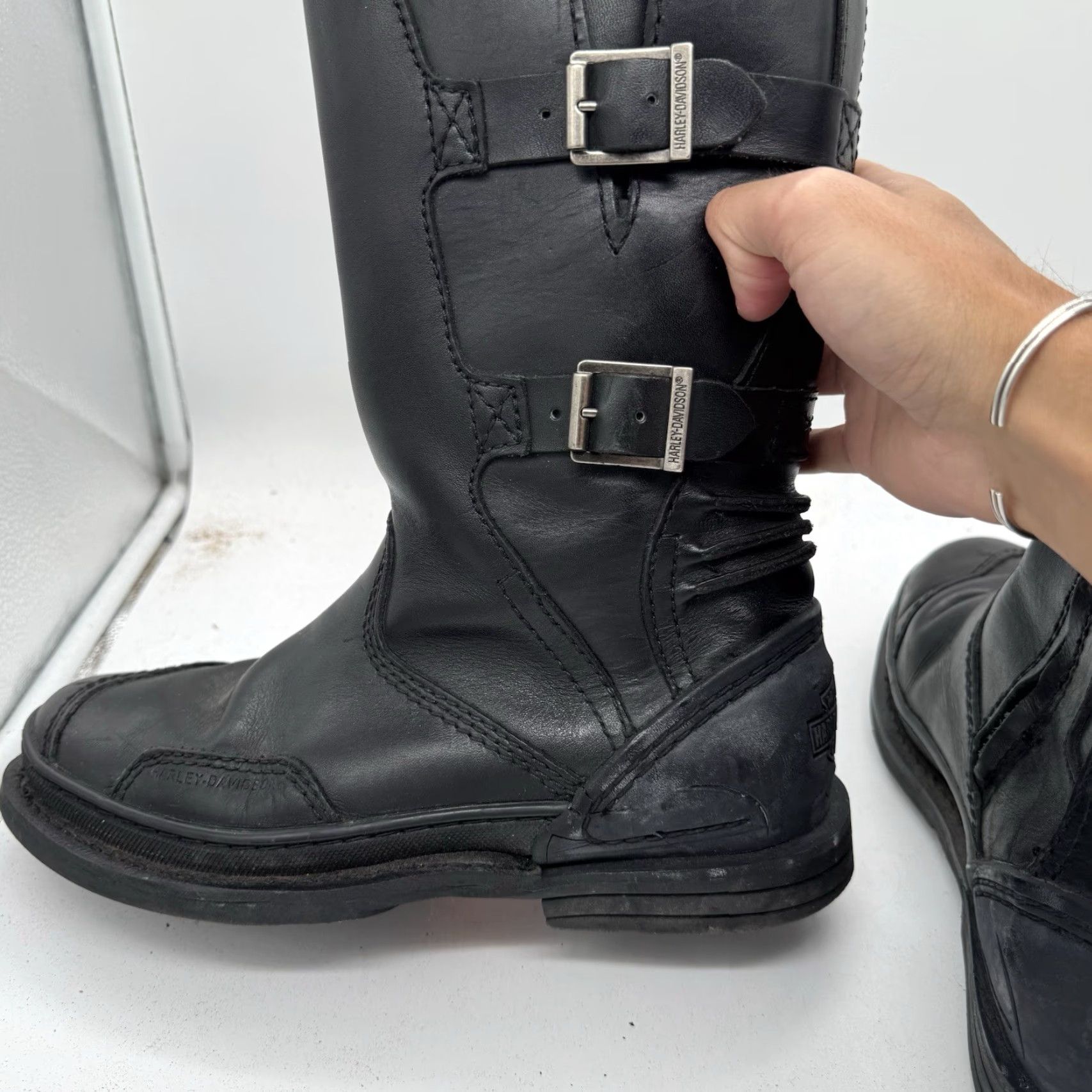 Vintage Harley-Davidson Boots Mens 8.5 Biker Leather Soft Toe Zip Calf Leather Black USA 80s Motorcycle Mens Boots