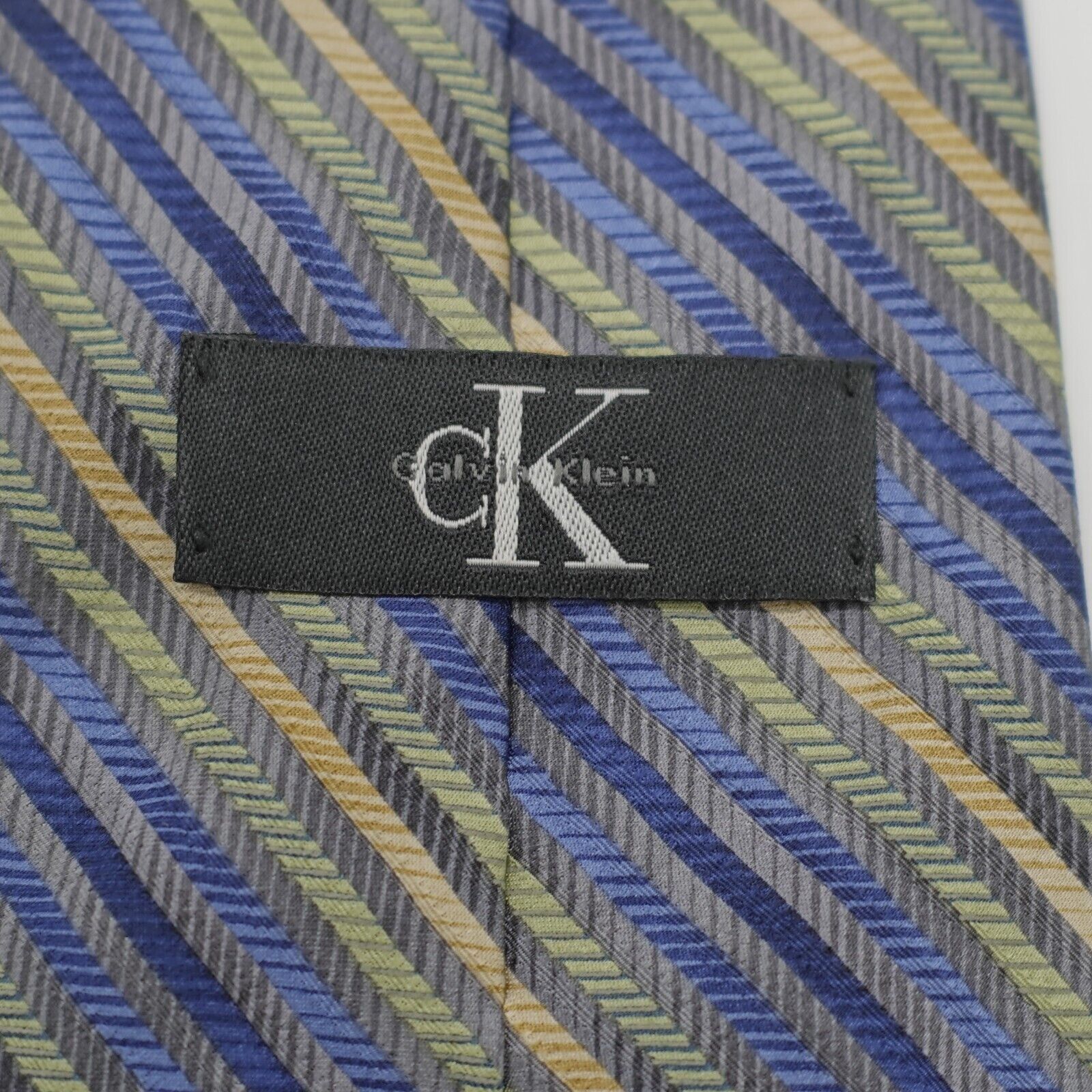 Calvin Klein Calvin Klein Gray Multi-Colored Striped Woven Wide Silk Tie Size ONE SIZE - 3 Thumbnail