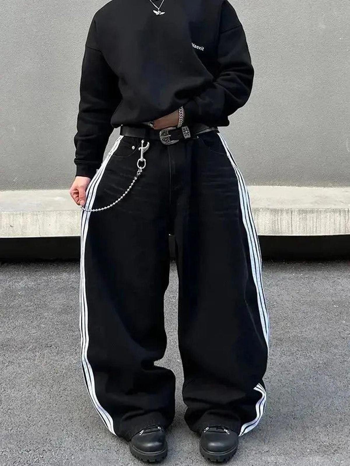 Other Black Track Baggy Wide Leg Jeans Size US 32 / EU 48 - 2 Thumbnail
