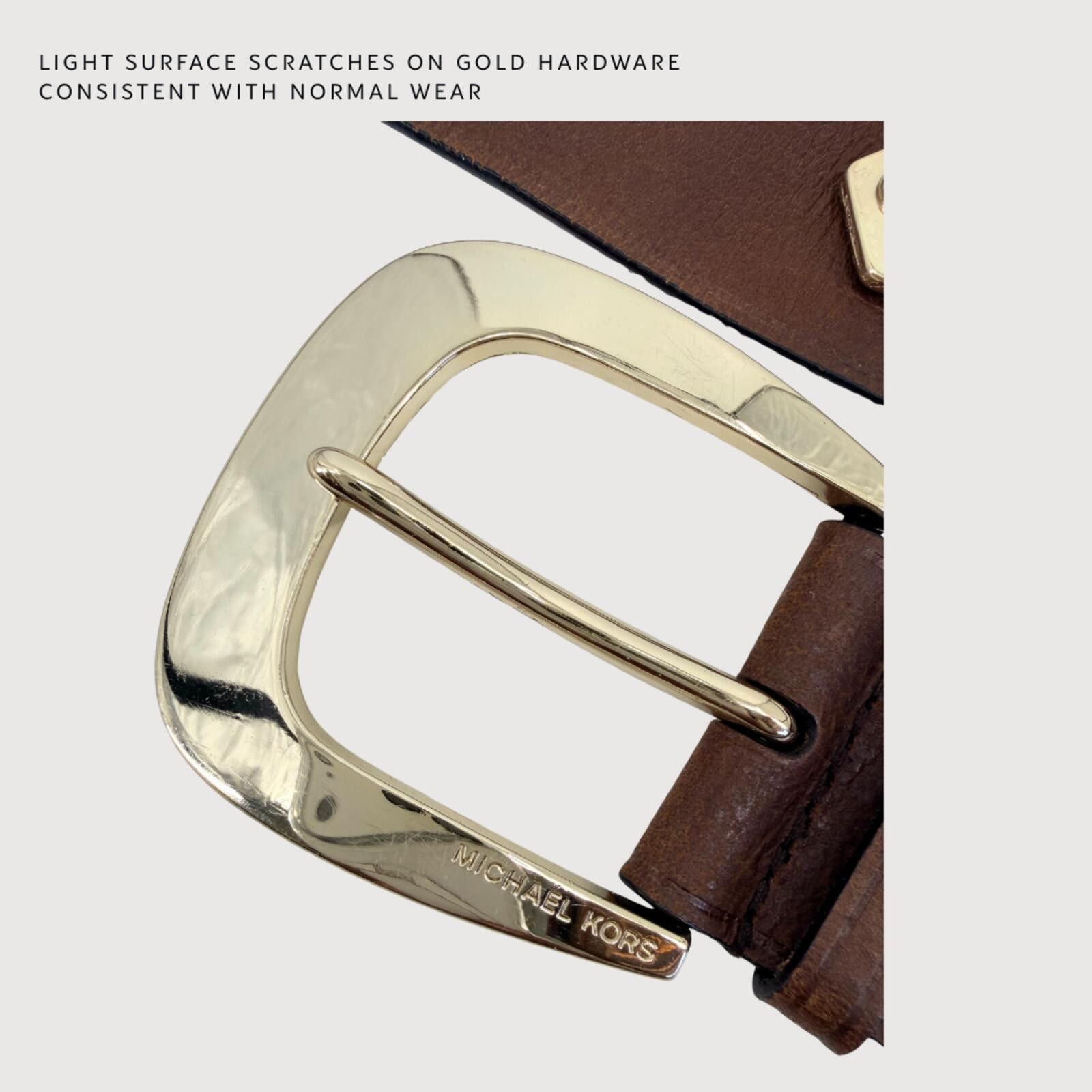 Michael Kors Michael Kors Brown Leather Gold Hardware Statement Belt - L Size ONE SIZE - 8 Thumbnail