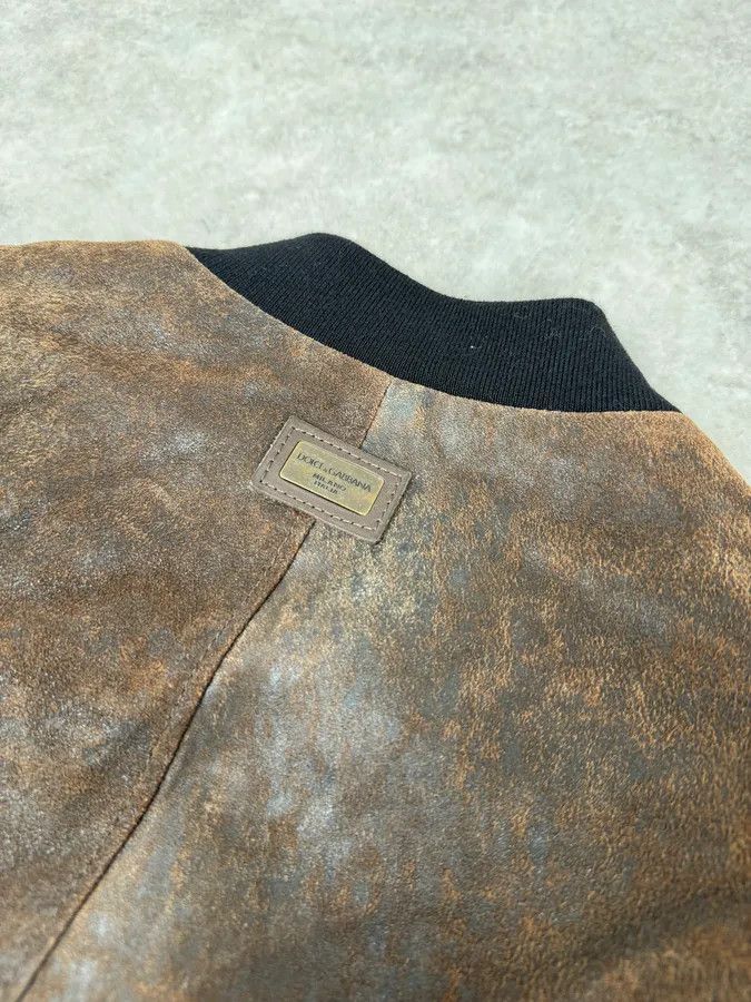 Dolce & Gabbana 2000s Dolce & Gabbana Raw Brown Leather Bomber Jacket Size US M / EU 48-50 / 2 - 8 Thumbnail
