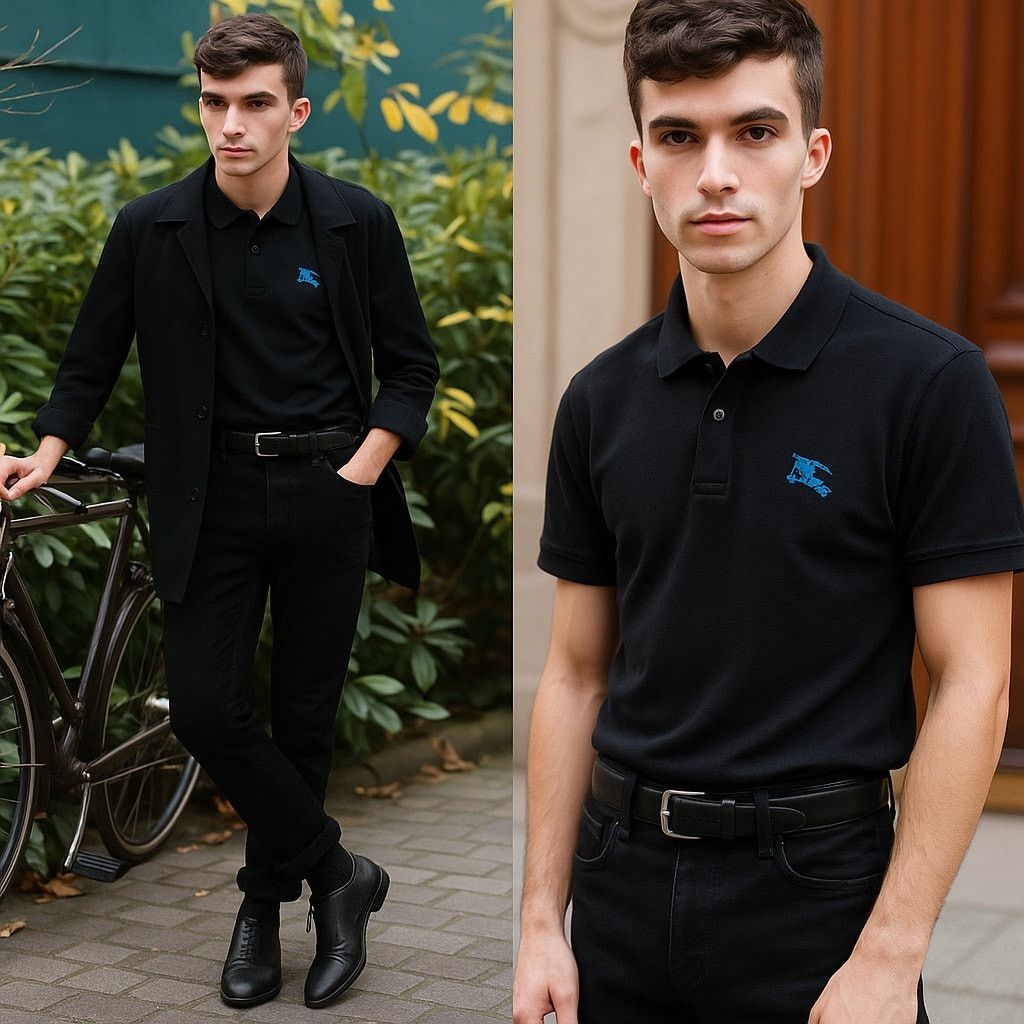 Burberry Burberry Brit Black Polo Shirt w/ Blue Knight Crest Size US XXL / EU 58 / 5 - 1 Thumbnail