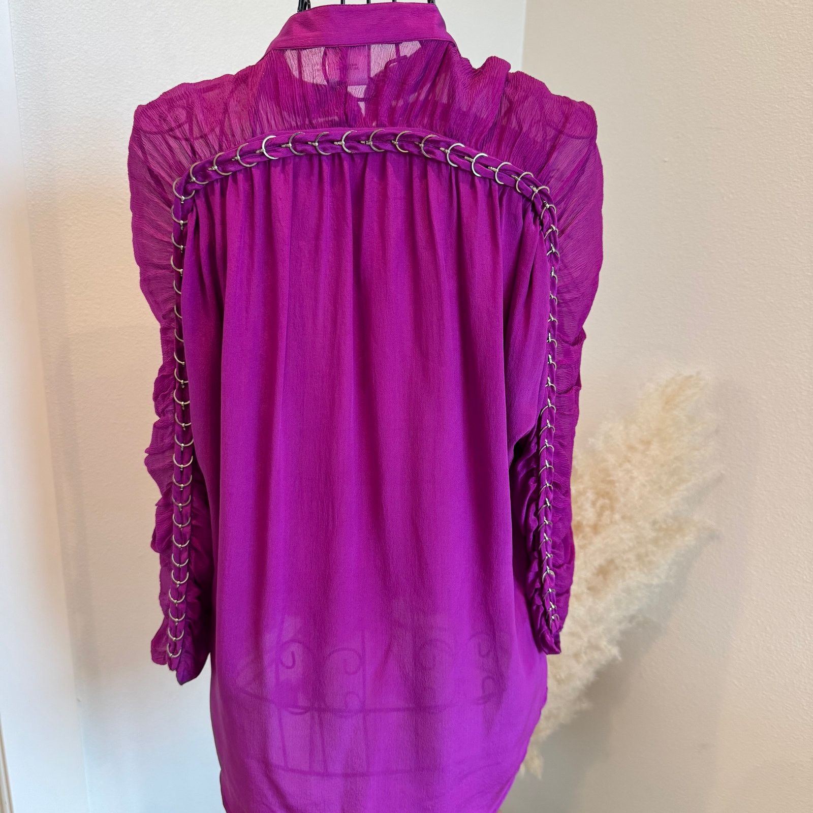Sachin & Babi Sachin & Babi Silk Mock Neck Purple Sheer Ruched Sleeve Top Size S / US 4 / IT 40 - 3 Thumbnail
