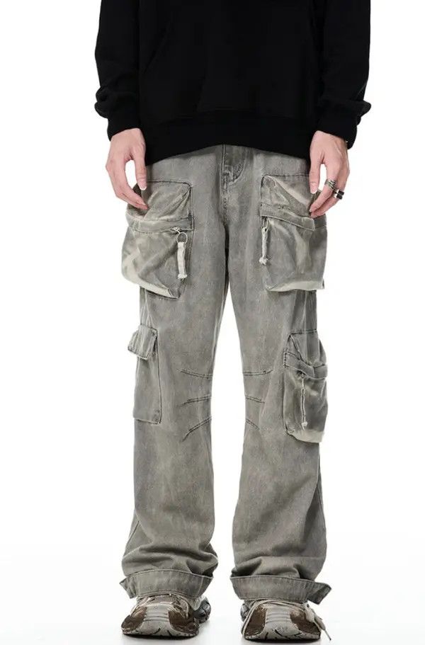 VIBE Retro washed distressed multi-pocket jeans Size US 34 / EU 50 - 1 Thumbnail