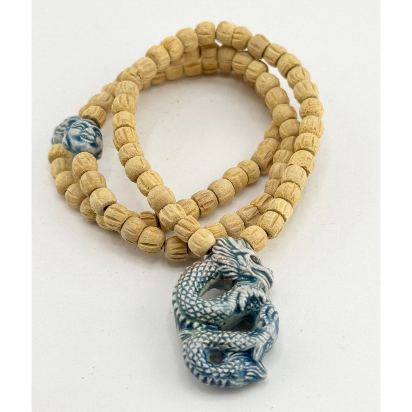 Vintage Vintage wood bead porcelain dragon serpent multi strand brac Size ONE SIZE - 1 Thumbnail