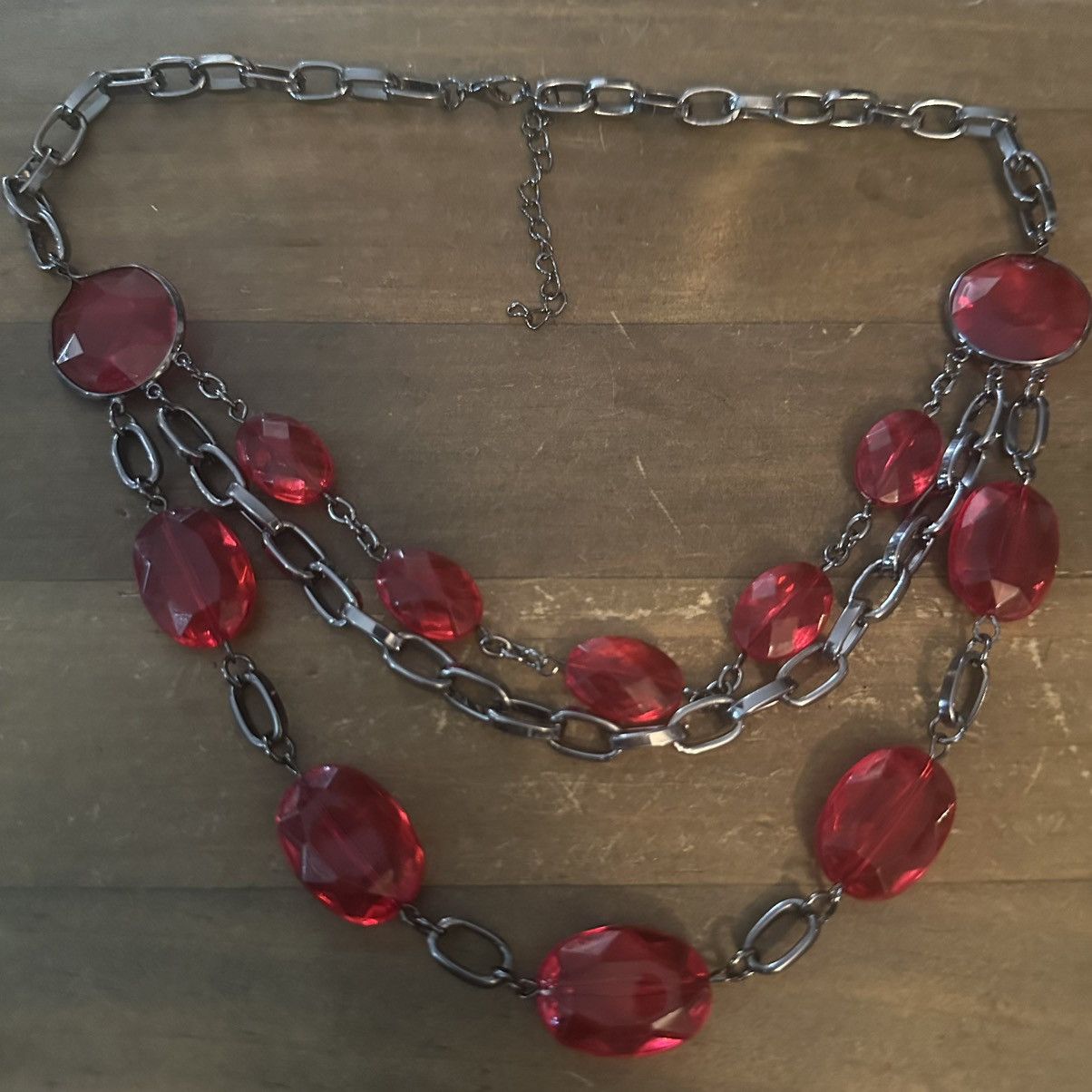 Other Chunky multi strand silver tone layered red bead necklace Size ONE SIZE - 2 Thumbnail