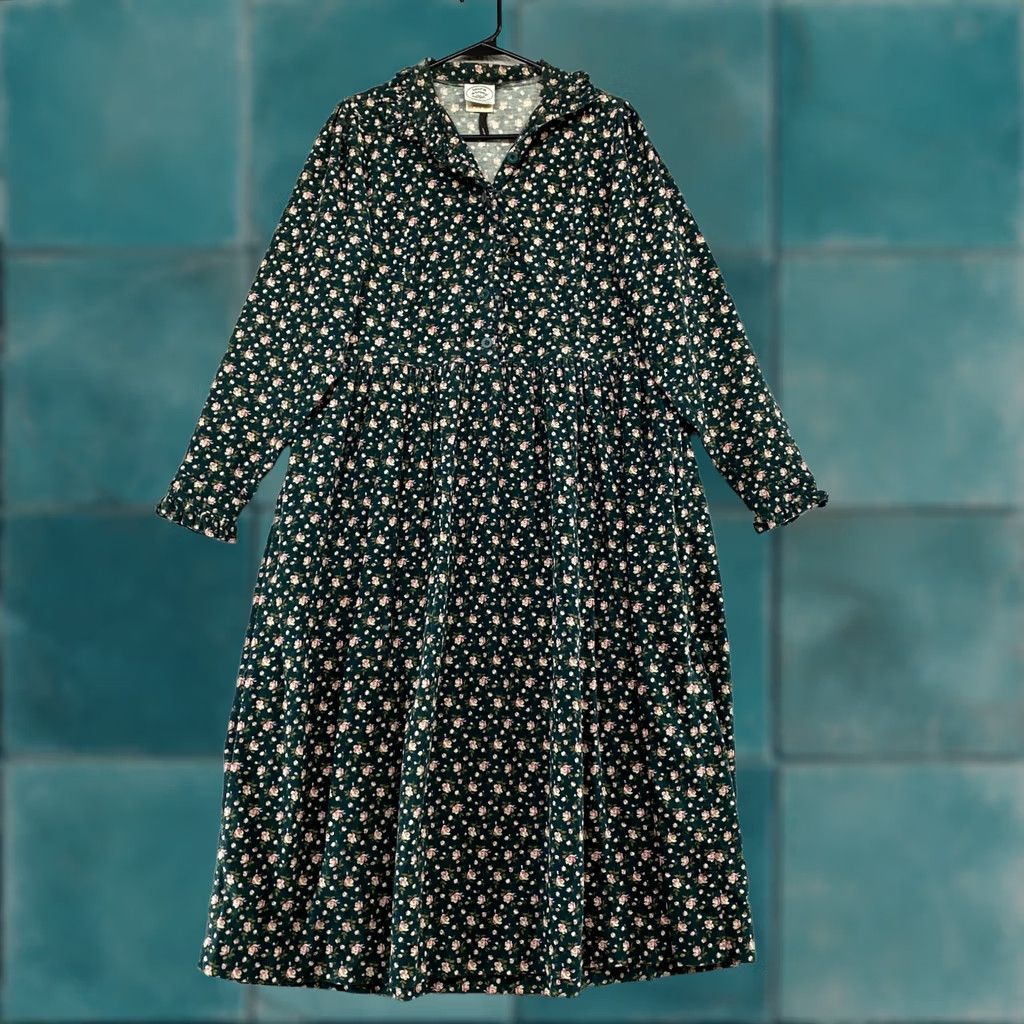Laura Ashley VINTAGE Laura Ashley Dress Womens 10 Cottage Floral Corduroy Prairie Midi Modest Dress Size L / US 10 / IT 46 - 1 Thumbnail