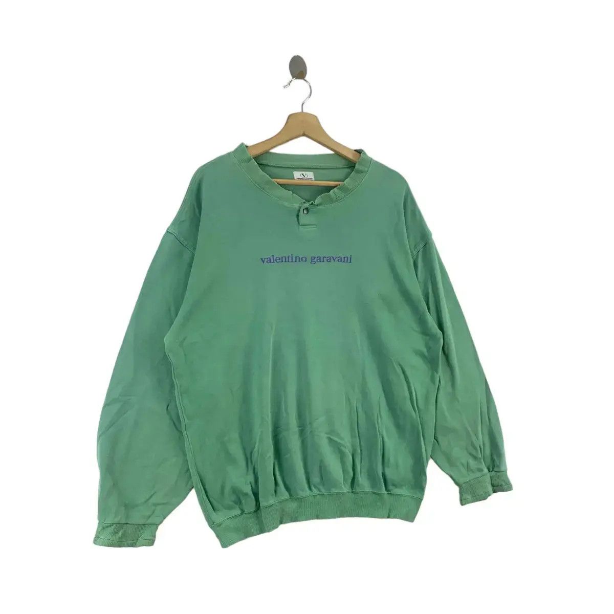 Valentino Vintage 90’ VALENTINO GARAVANI ITALY Logo Henley Sweatshirt Size L / US 10 / IT 46 - 6 Thumbnail