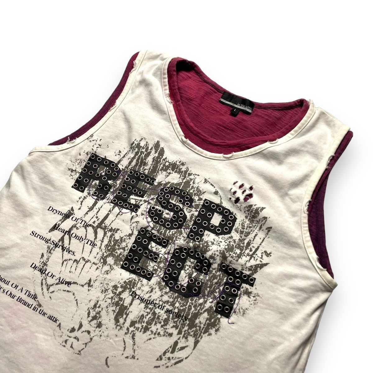 In The Attic 🇯🇵 Y2K IN THE ATTIC WORDING DOUBLE LAYER SLEEVELESS Size US L / EU 52-54 / 3 - 3 Thumbnail