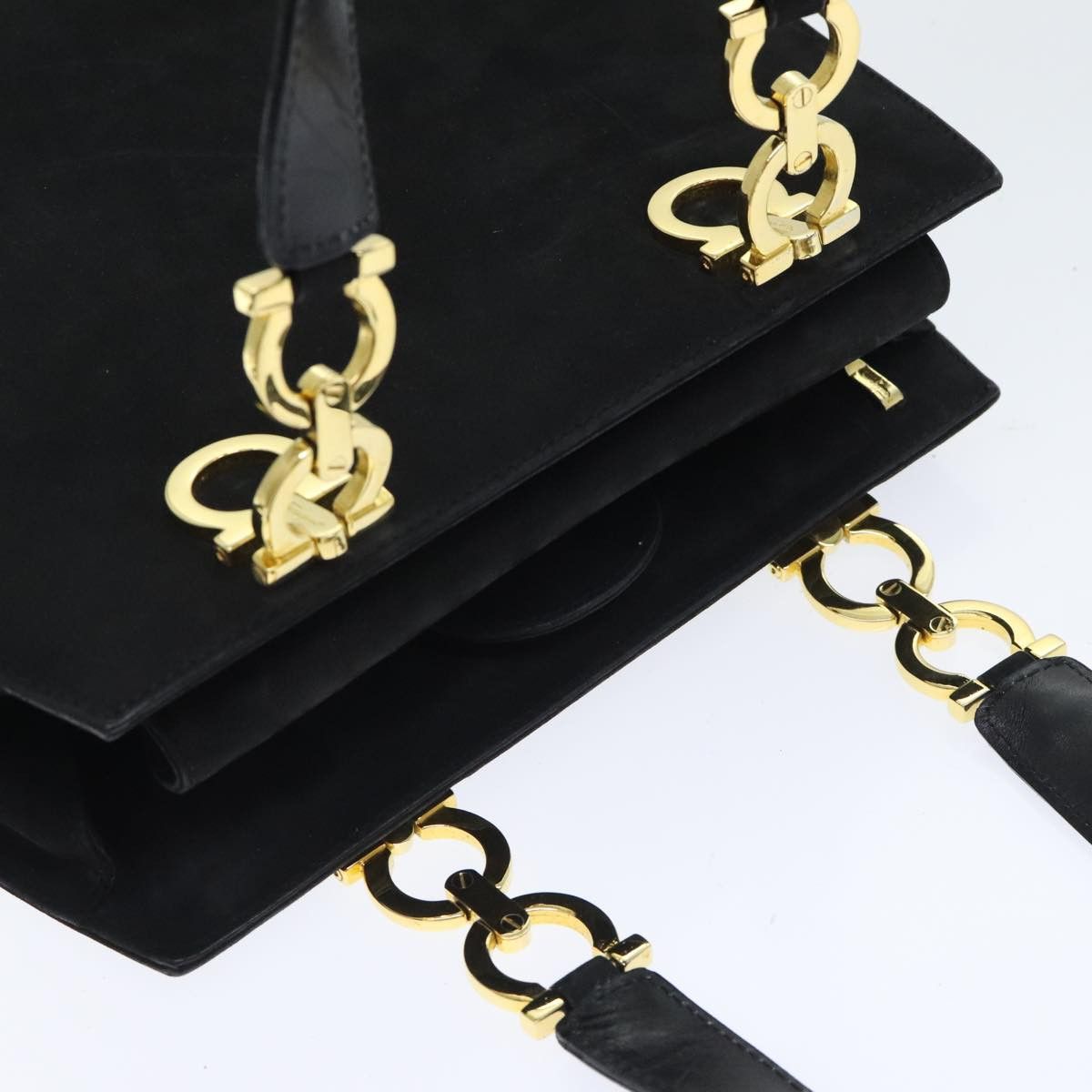 Salvatore Ferragamo Salvatore Ferragamo Gancini Hand Bag Suede Black Gold Size ONE SIZE - 6 Thumbnail