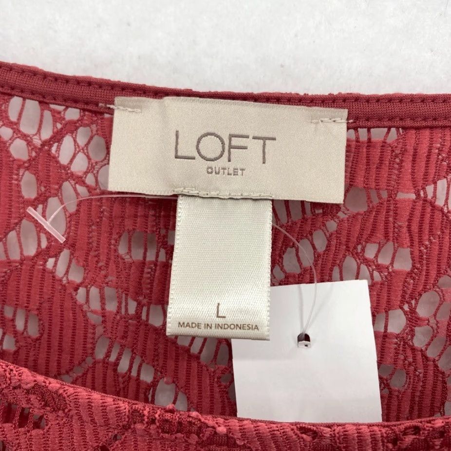 Loft LOFT Outlet Lace Top Women's Large Mauve 3/4 Sleeve Boho Feminine Nylon Sheer Shirt Size L / US 10 / IT 46 - 4 Thumbnail