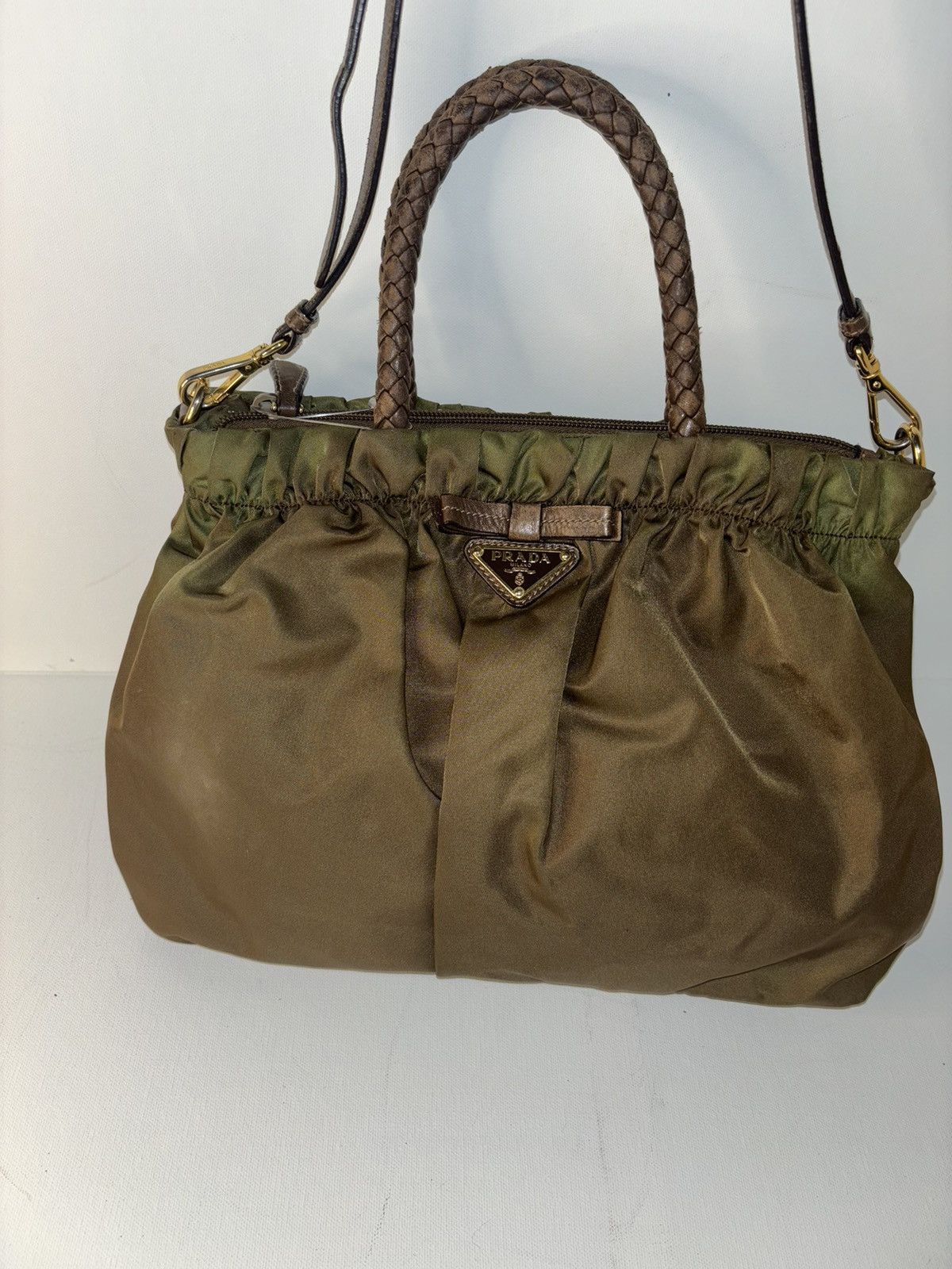 Prada Prada Hand Bag Green Nylon Size ONE SIZE - 11 Thumbnail