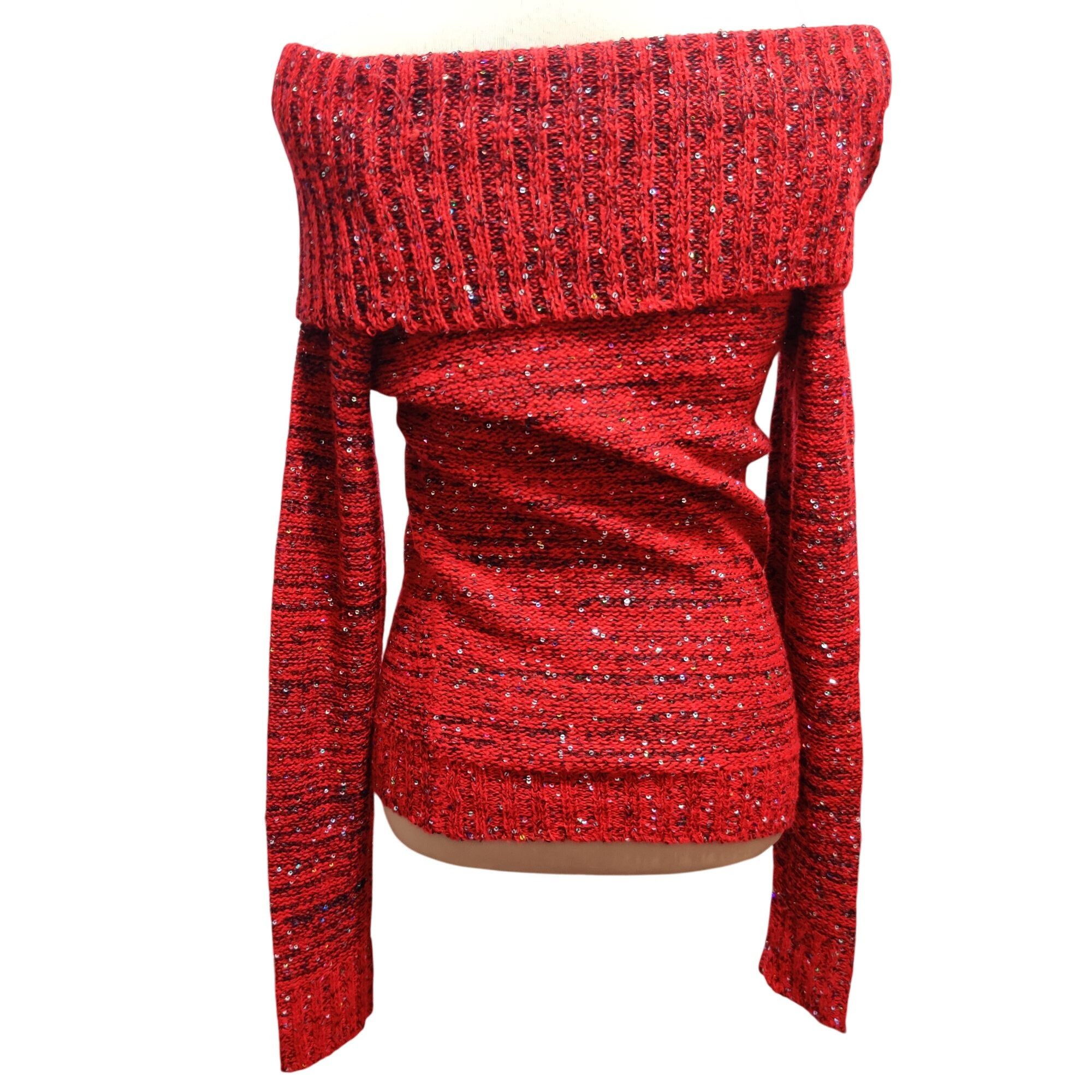 Other No Boundaries M Red Sequin Cowl Neck Sweater Shimmer Knit Of Size M / US 6-8 / IT 42-44 - 10 Thumbnail