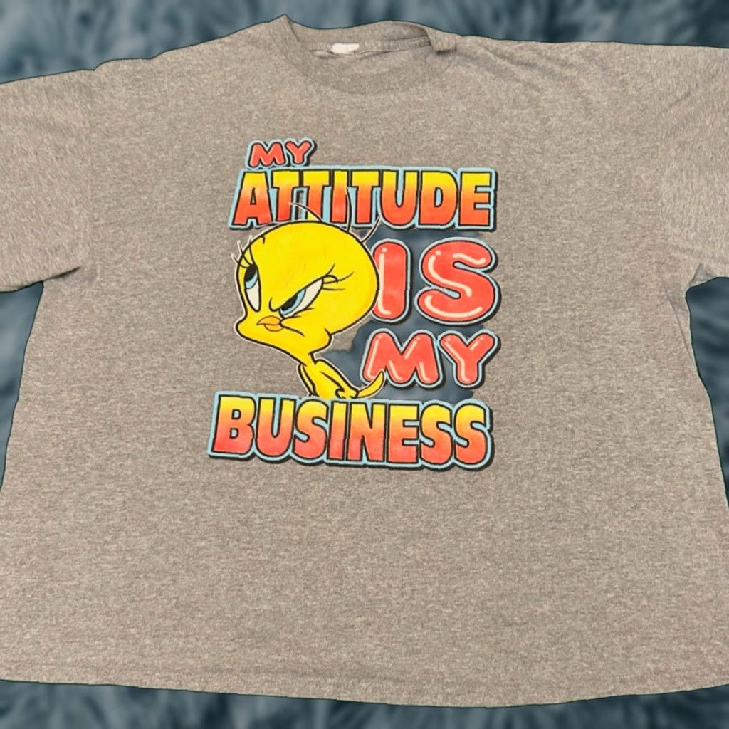 Vintage VINTAGE 90s Looney Tunes Tweety Bird Cartoon Attitude VTG Shirt Men 2XL Gray Short Sleeve T-Shirt Size US XXL / EU 58 / 5 - 1 Thumbnail