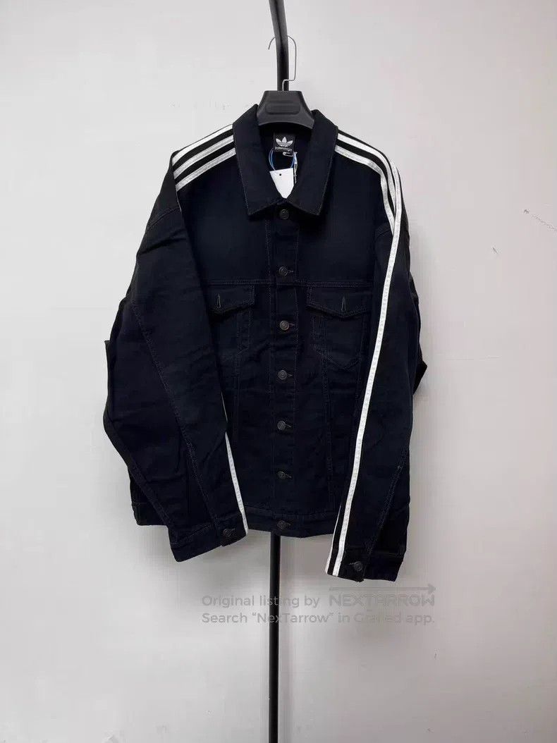 Balenciaga Logo Printed Striped Long Sleeve Denim Jacket