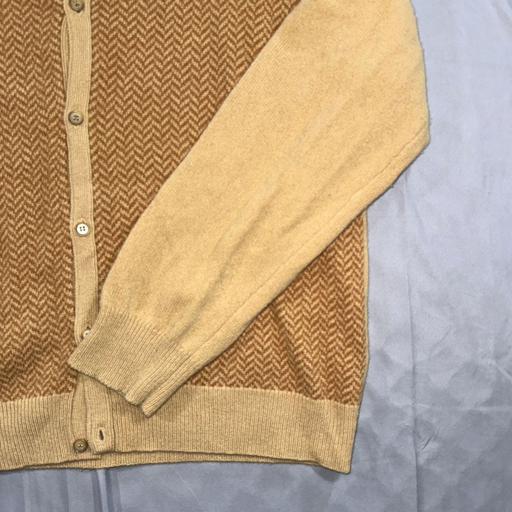 J.Crew VINTAGE J.Crew Cardigan Sweater 2XL Lambswool Herringbone Brown Wool Men Regular Knit V-Neck Button Front Long Sleeve Century Winter Christmas? Size US XXL / EU 58 / 5 - 4 Thumbnail