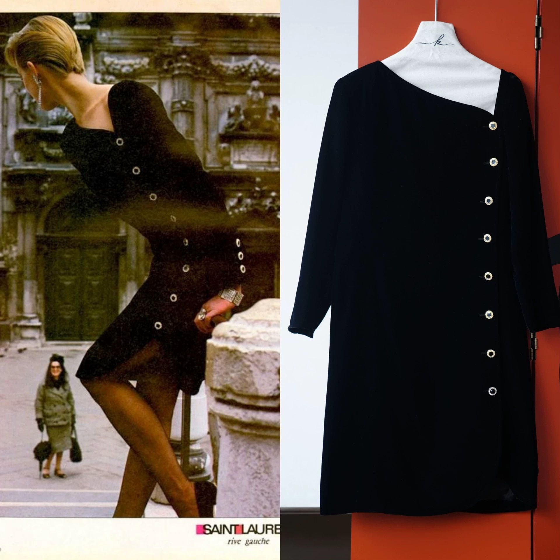 Yves Saint Laurent YSL 80s Rive Gauche Black SilkVelvet Dress FR42 Size M / US 6-8 / IT 42-44 - 2 Thumbnail