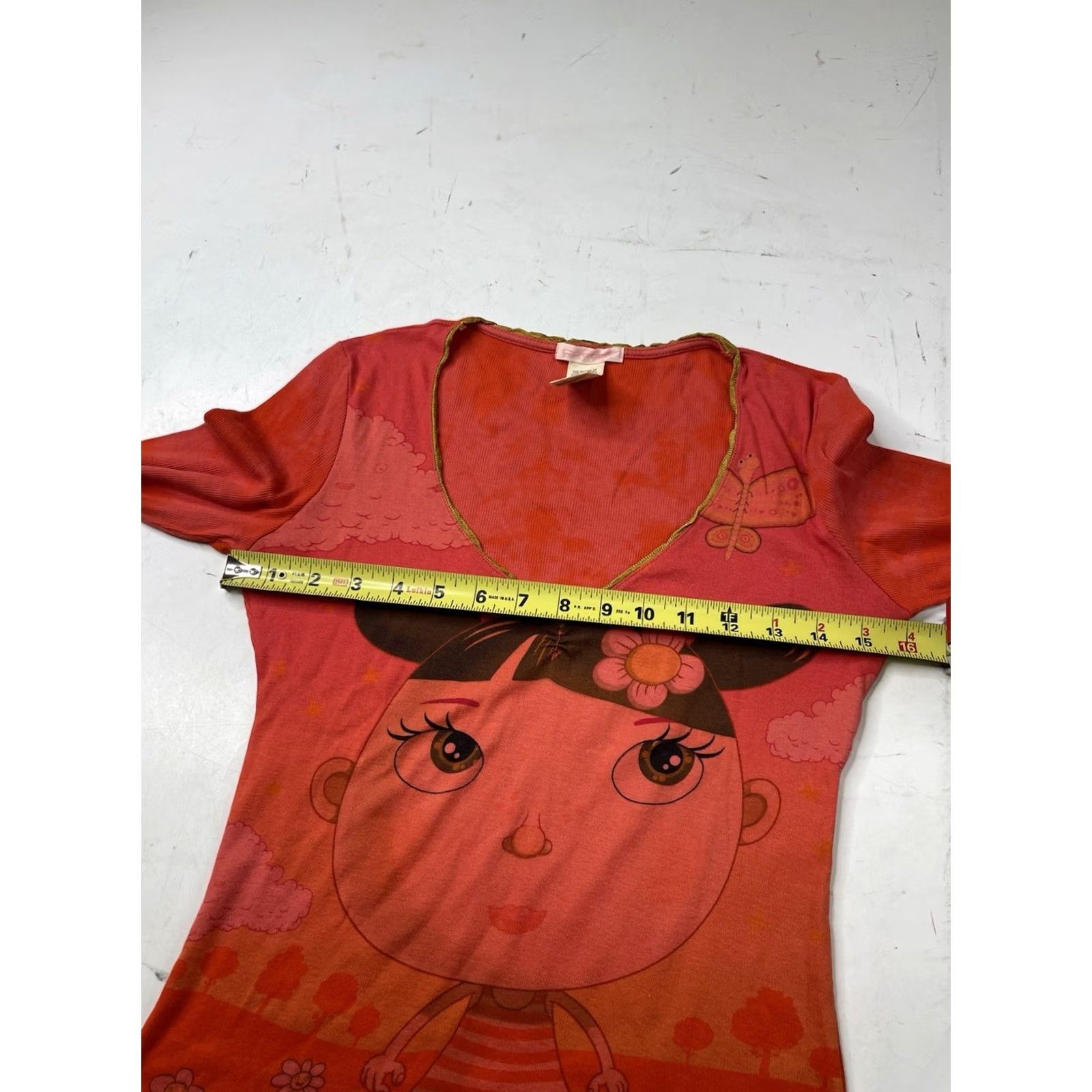 Custo Barcelona VINTAGE Custo Barcelona T-Shirt Shirt Womens 4 Orange Red Cartoon Girl Long Sleeve Slim Cropped 90s Y2k Art Theme Womens Size S / US 4 / IT 40 - 7 Thumbnail