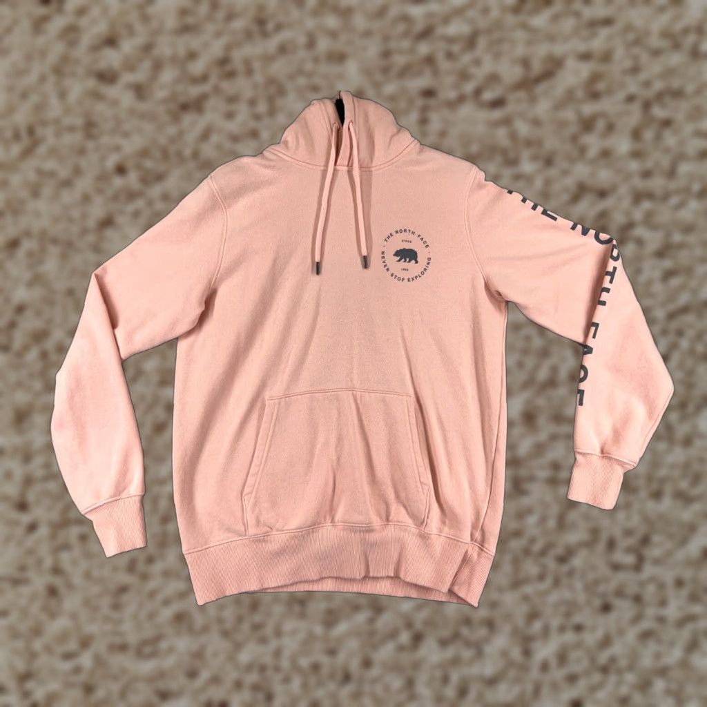 The North Face The North Face Hoodie Women's Small Pink Cotton Blend with Pockets Bear Logo Pullover Lightweight Sweatshirt - Womens S Pink Bear Pattern 90sInspired? Size S / US 4 / IT 40 - 1 Thumbnail