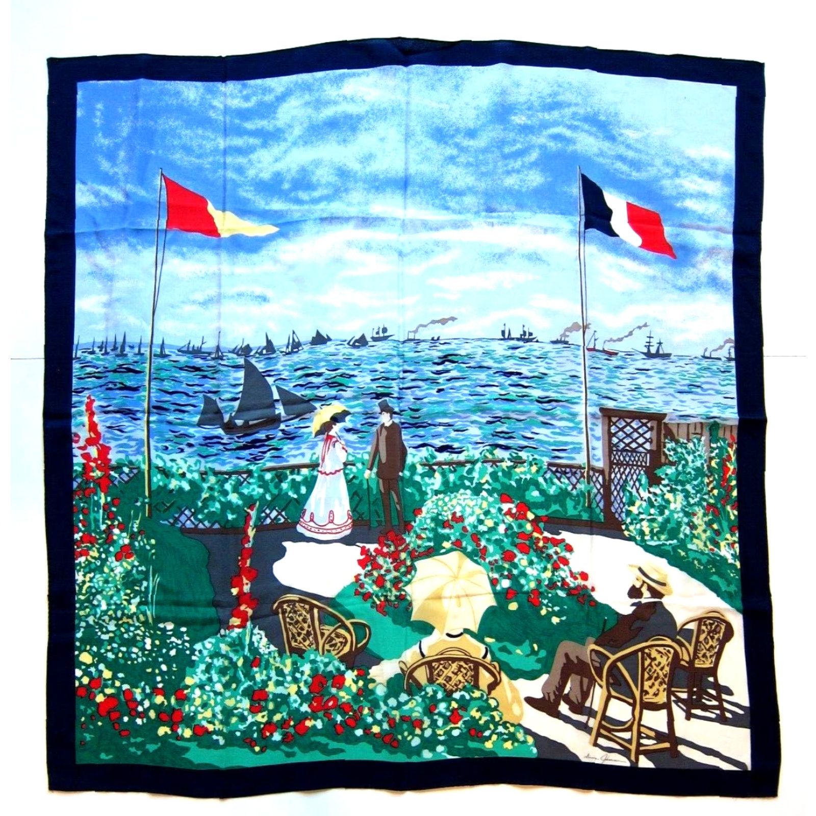 Vintage VINTAGE Ginnie Johansen 100% Silk Green Red Floral Water Boat Square Scarf Size ONE SIZE - 5 Thumbnail