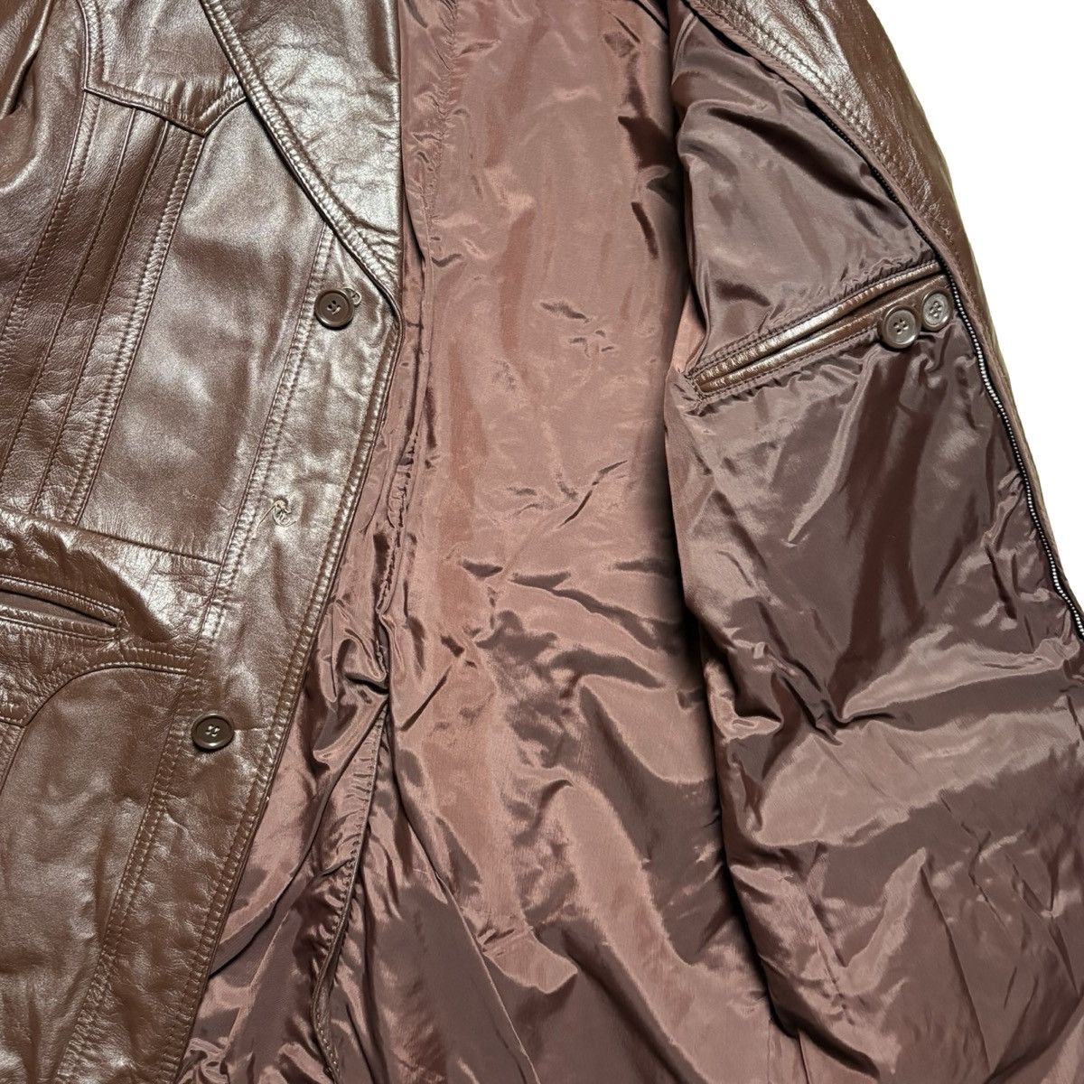 Other Vtg Montgomery Ward Brown DISCO MOB Mafia Leather Jacket 42R Size US L / EU 52-54 / 3 - 3 Thumbnail