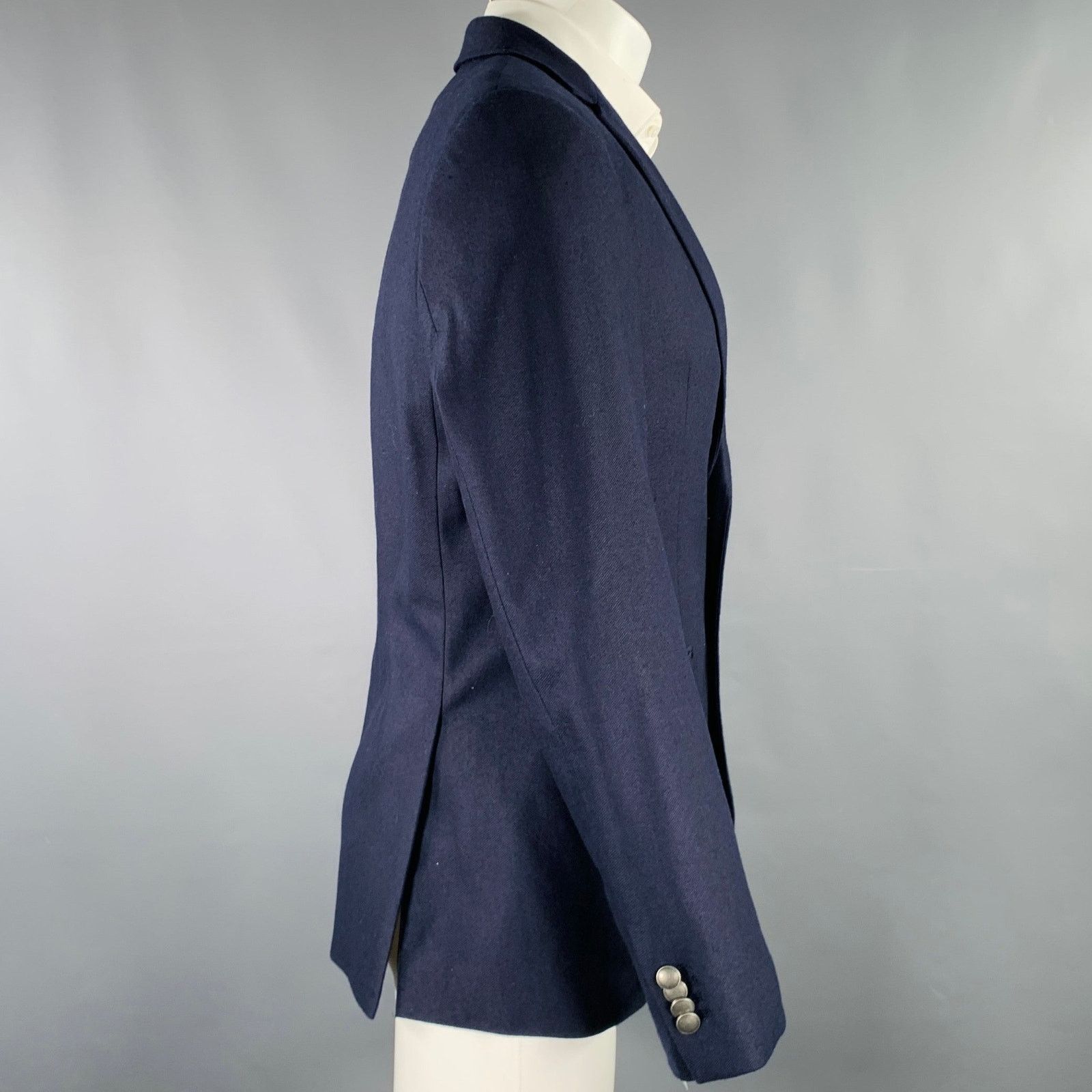Other Size 38 Navy Twill Wool Blend Notch Lapel Sport Coat Size 38R - 2 Thumbnail
