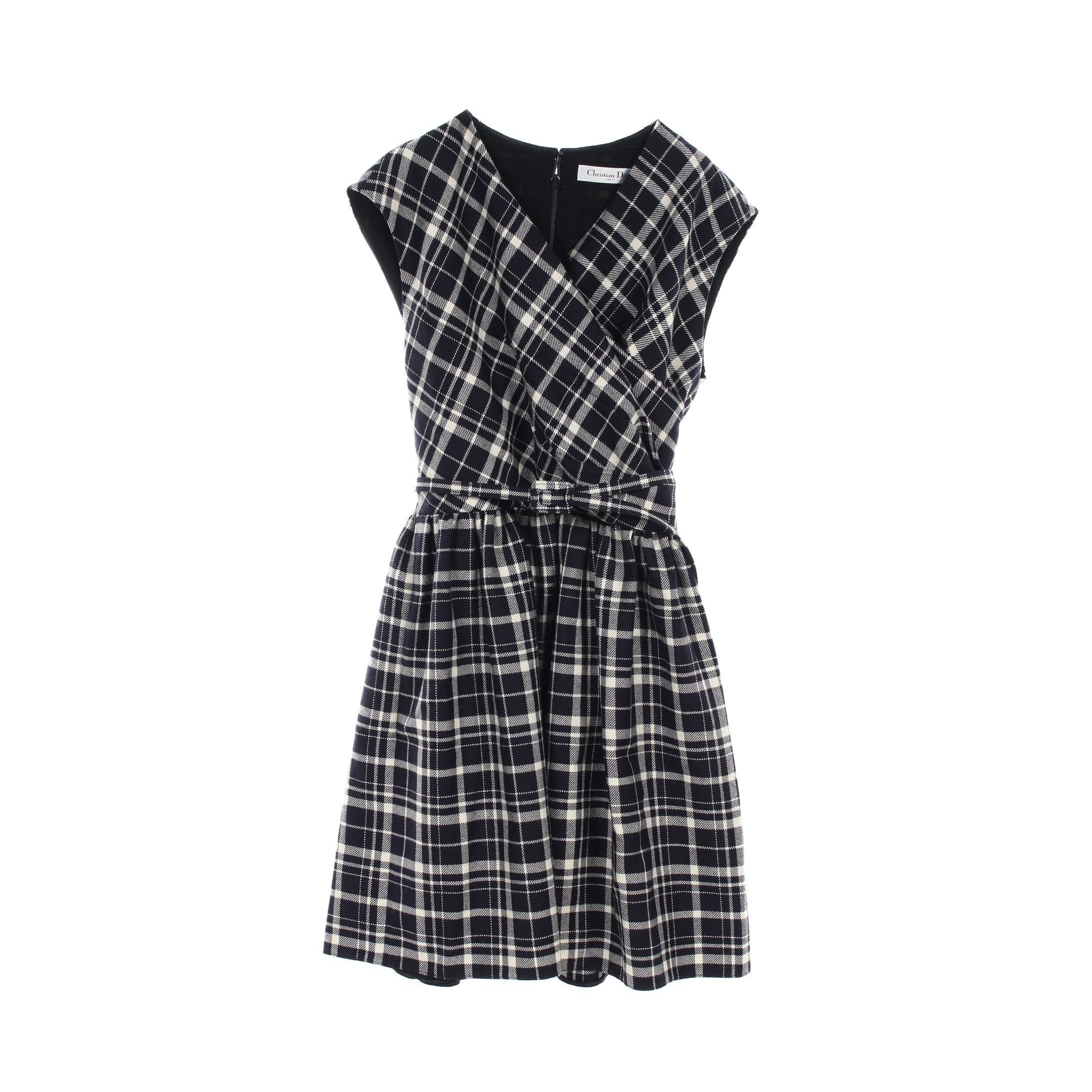 Dior Dior One Piece No Sleeve Check Wool Navy White Size ONE SIZE - 1 Thumbnail