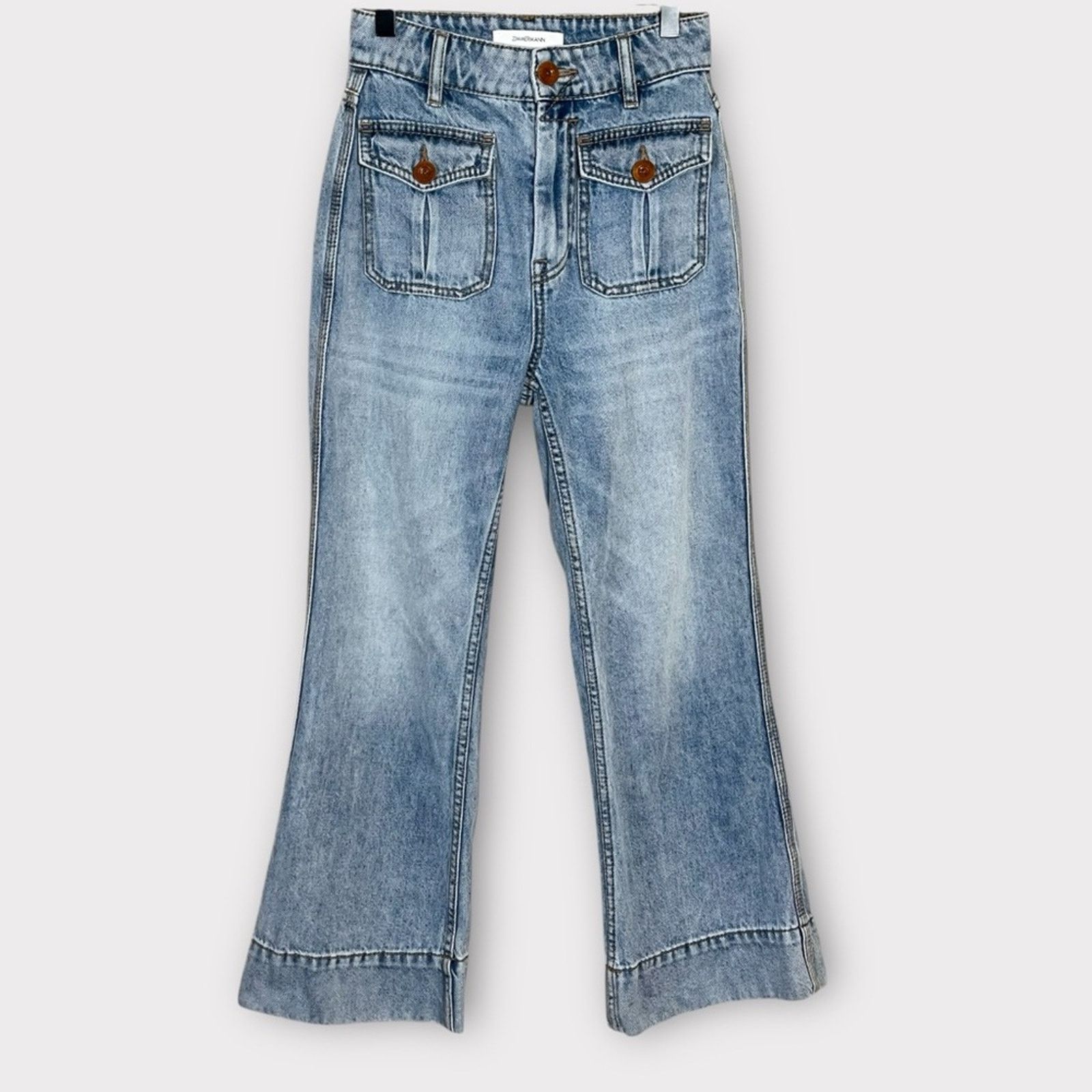 Zimmermann ZIMMERMAN patch pocket light wash crop flare Jeans size 24 Size 24" / US 00 / IT 34 - 2 Thumbnail