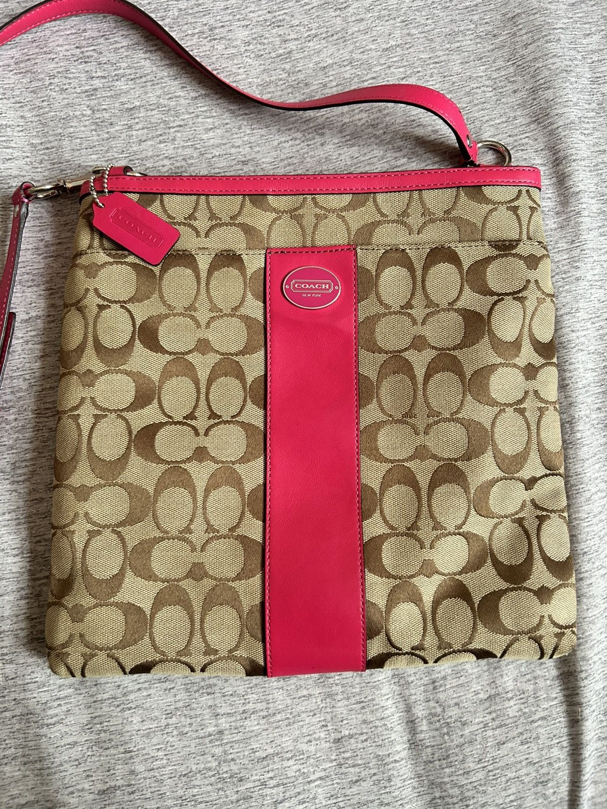 Coach Coach Y2K Signature Stripe File Bag - Khaki / Pink Size ONE SIZE - 2 Thumbnail