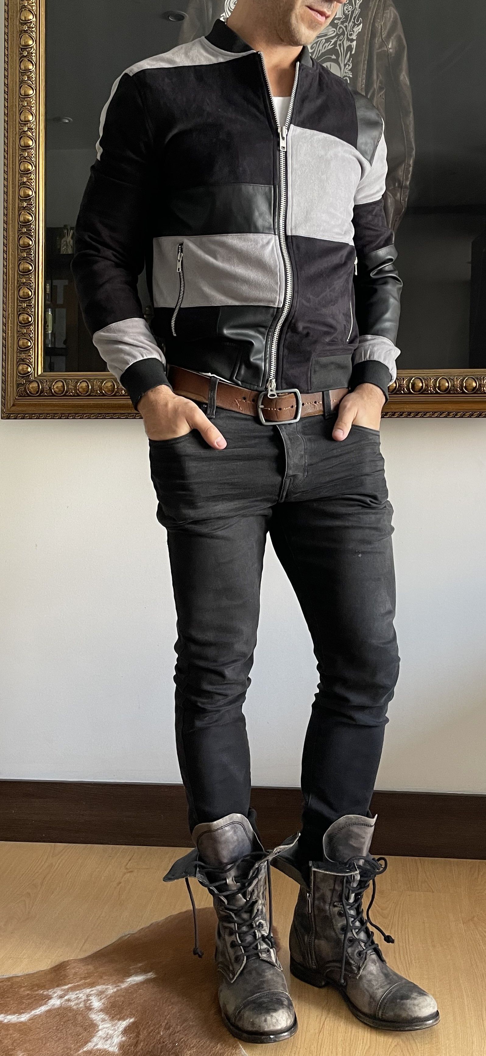 Other Patchwork Leather Suede Black Grey Bomber Jacket Sandro Size US M / EU 48-50 / 2 - 10 Thumbnail