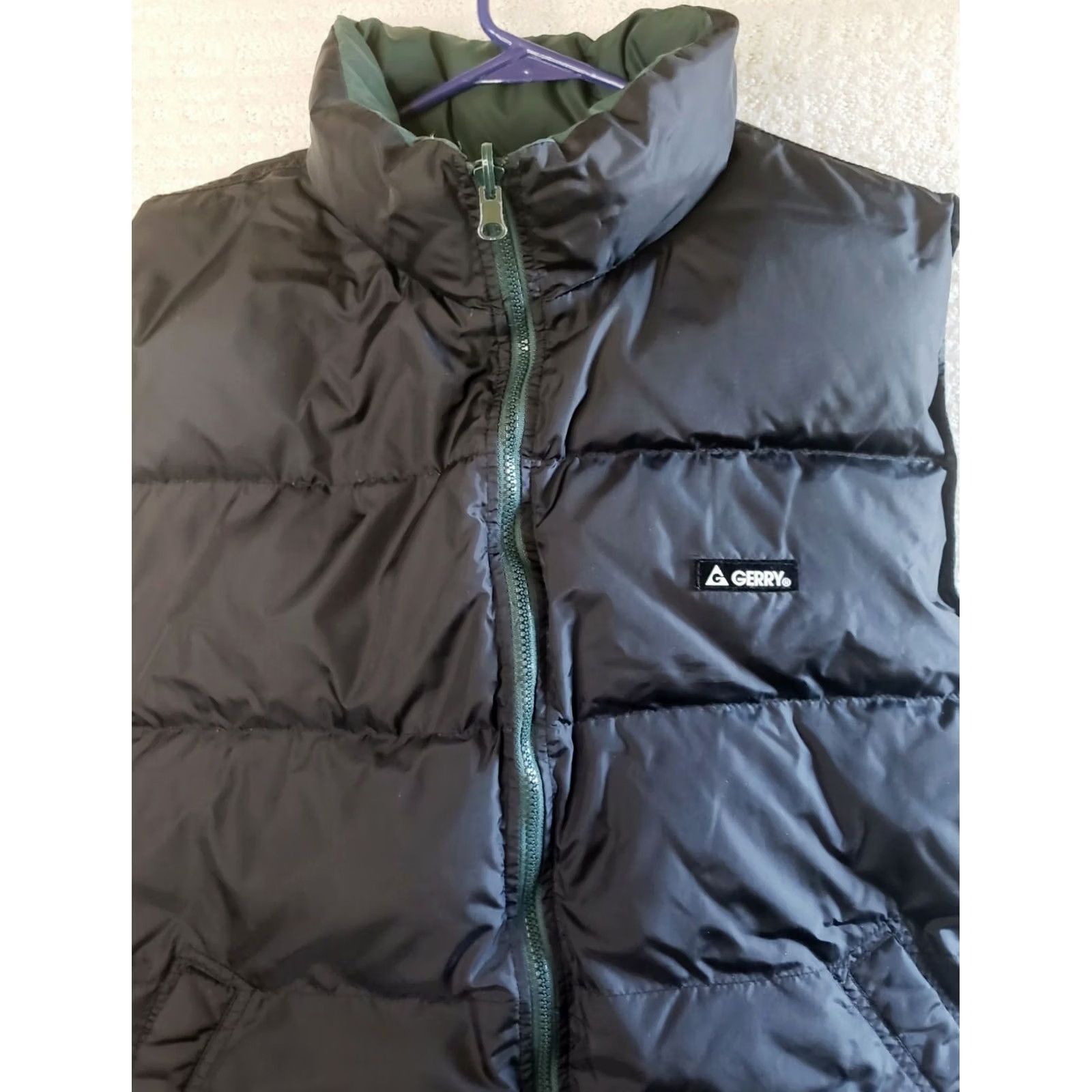Vintage VINTAGE Gerry Vest Puffer Reversible Down Insulated Stand-Up Logo Green Black USA Mens L Size US L / EU 52-54 / 3 - 6 Thumbnail