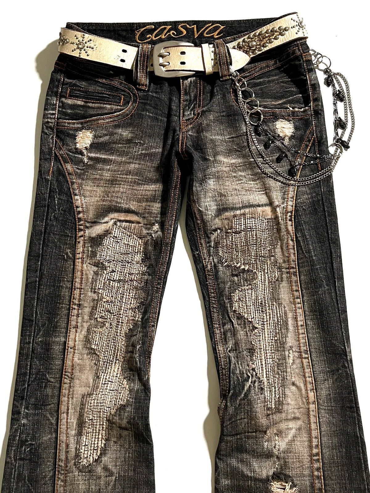 Japanese Brand Casva Distressed Flare Jeans Black Wash Y2K Japanese Brand Size US 32 / EU 48 - 6 Thumbnail